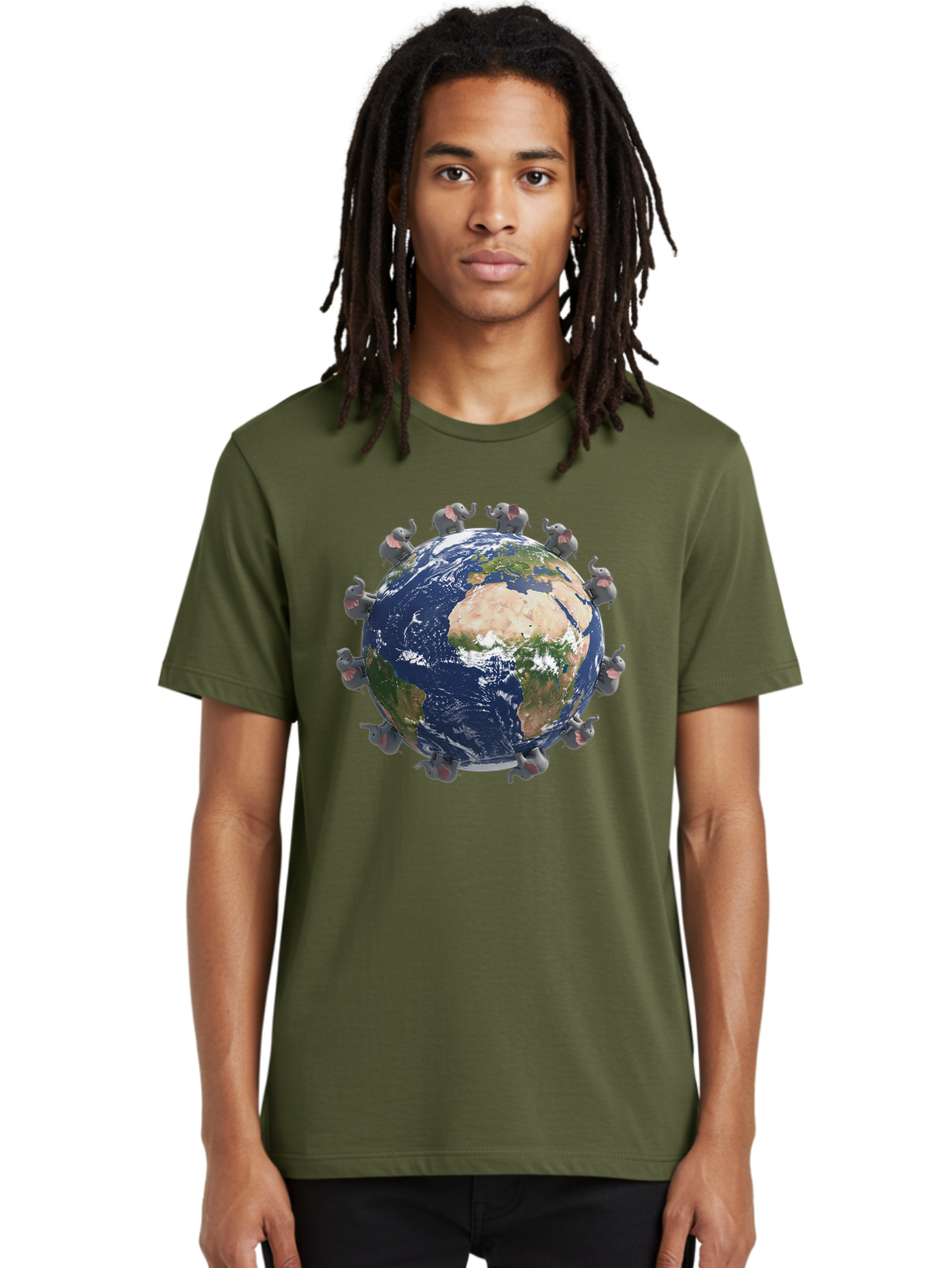 Elephants-Holding-Earth Men'S Graphic Tee, 100% Cotton, Comfortable Casual Summer Wear, Machine Washable, Elephants Surrounding The Earth, Global Unity, Conservation Efforts, Wildlife Protection, Animal Lovers, Earth'S Beauty, Baa644