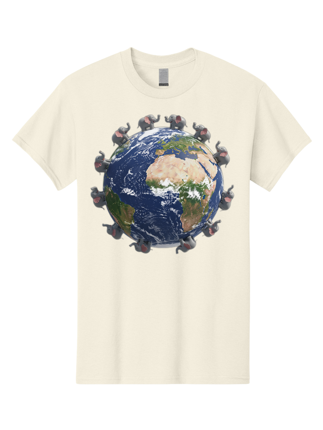 Elephants-Holding-Earth Men'S Graphic Tee, 100% Cotton, Comfortable Casual Summer Wear, Machine Washable, Elephants Surrounding The Earth, Global Unity, Conservation Efforts, Wildlife Protection, Animal Lovers, Earth'S Beauty, Baa644