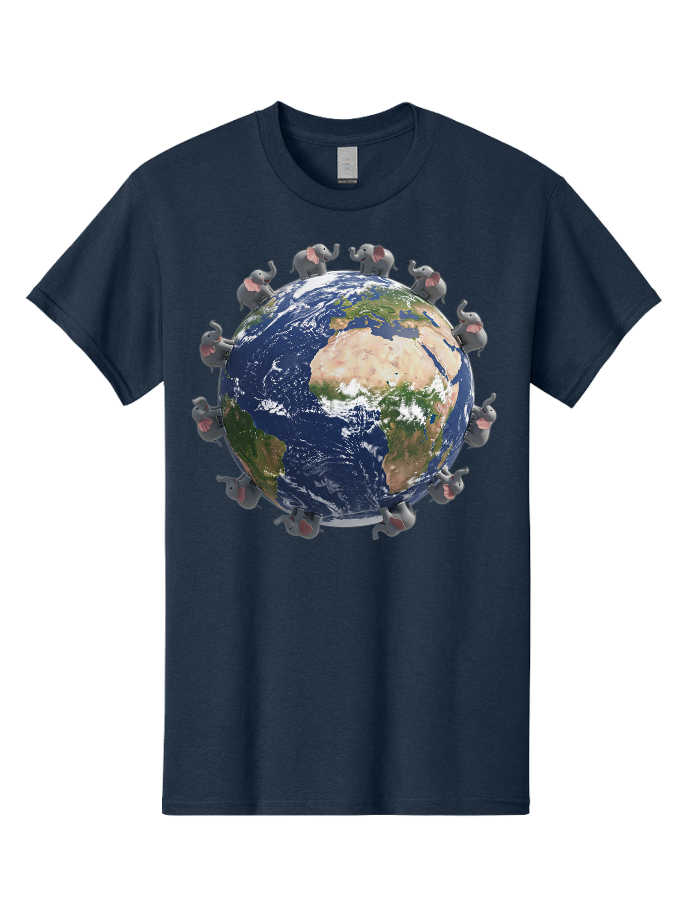 Elephants-Holding-Earth Men'S Graphic Tee, 100% Cotton, Comfortable Casual Summer Wear, Machine Washable, Elephants Surrounding The Earth, Global Unity, Conservation Efforts, Wildlife Protection, Animal Lovers, Earth'S Beauty, Baa644