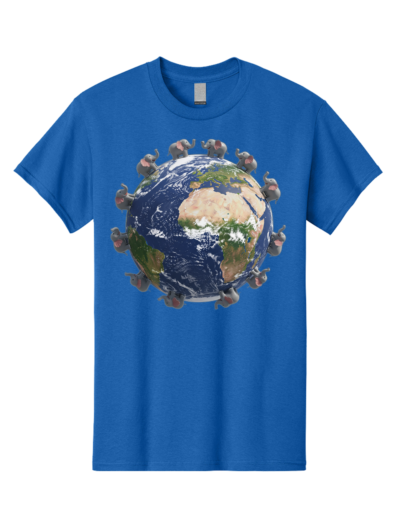 Elephants-Holding-Earth Men'S Graphic Tee, 100% Cotton, Comfortable Casual Summer Wear, Machine Washable, Elephants Surrounding The Earth, Global Unity, Conservation Efforts, Wildlife Protection, Animal Lovers, Earth'S Beauty, Baa644
