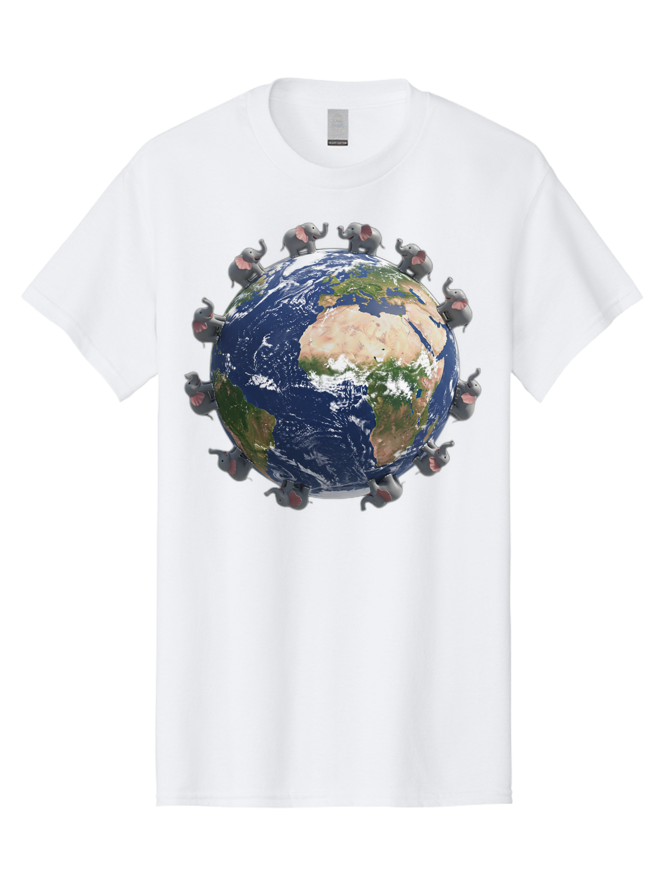 Elephants-Holding-Earth Men'S Graphic Tee, 100% Cotton, Comfortable Casual Summer Wear, Machine Washable, Elephants Surrounding The Earth, Global Unity, Conservation Efforts, Wildlife Protection, Animal Lovers, Earth'S Beauty, Baa644