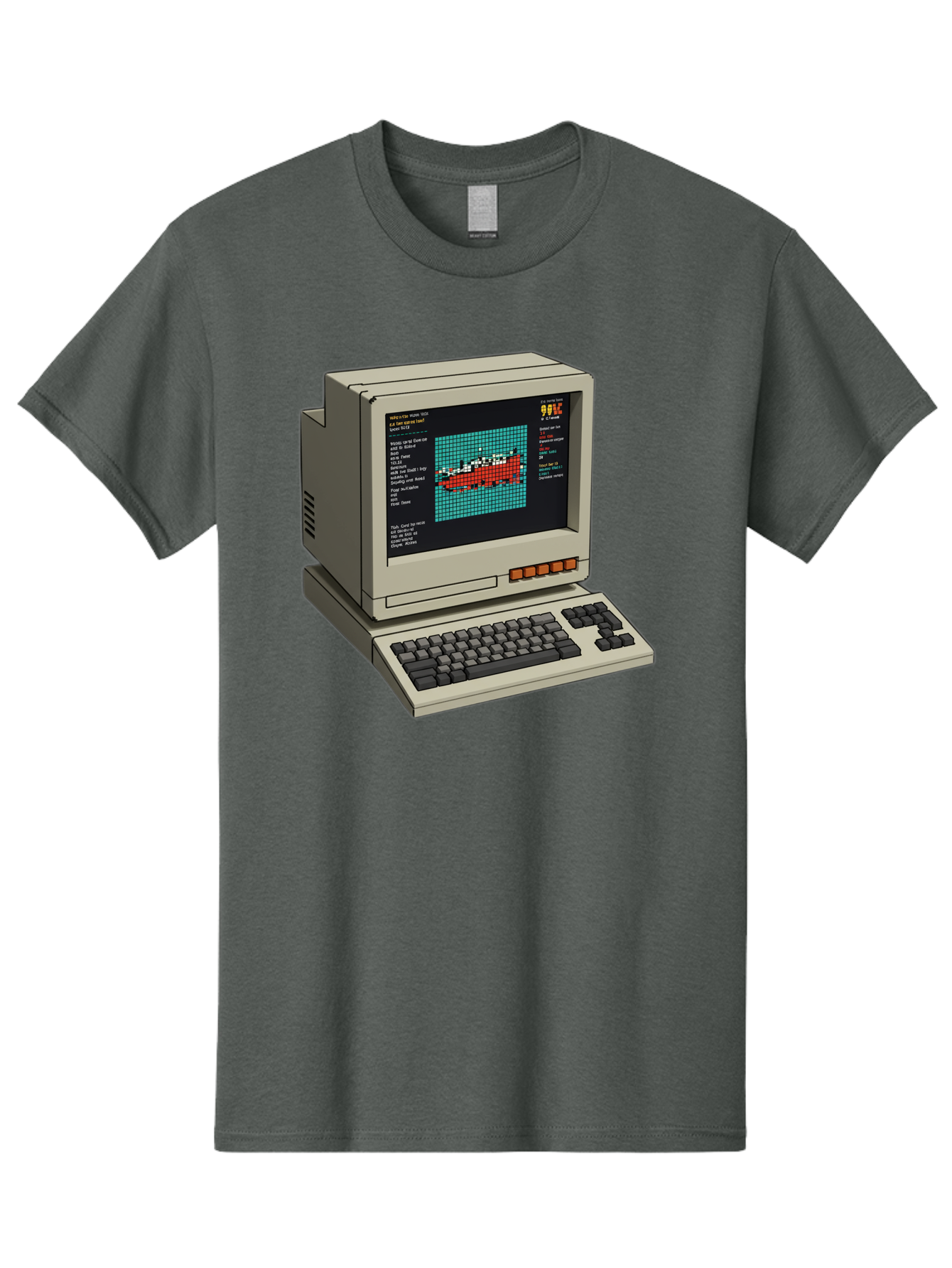 Elite-Game-On-Apple-Ii Men'S Graphic Tee, 100% Cotton, Comfortable Casual Summer Wear, Machine Washable, Retro Computer, Apple Ii, Vintage Technology, Pixel Art, Old School Gaming, 8-Bit Graphics, Red Boat, Turquoise Grid Baa645