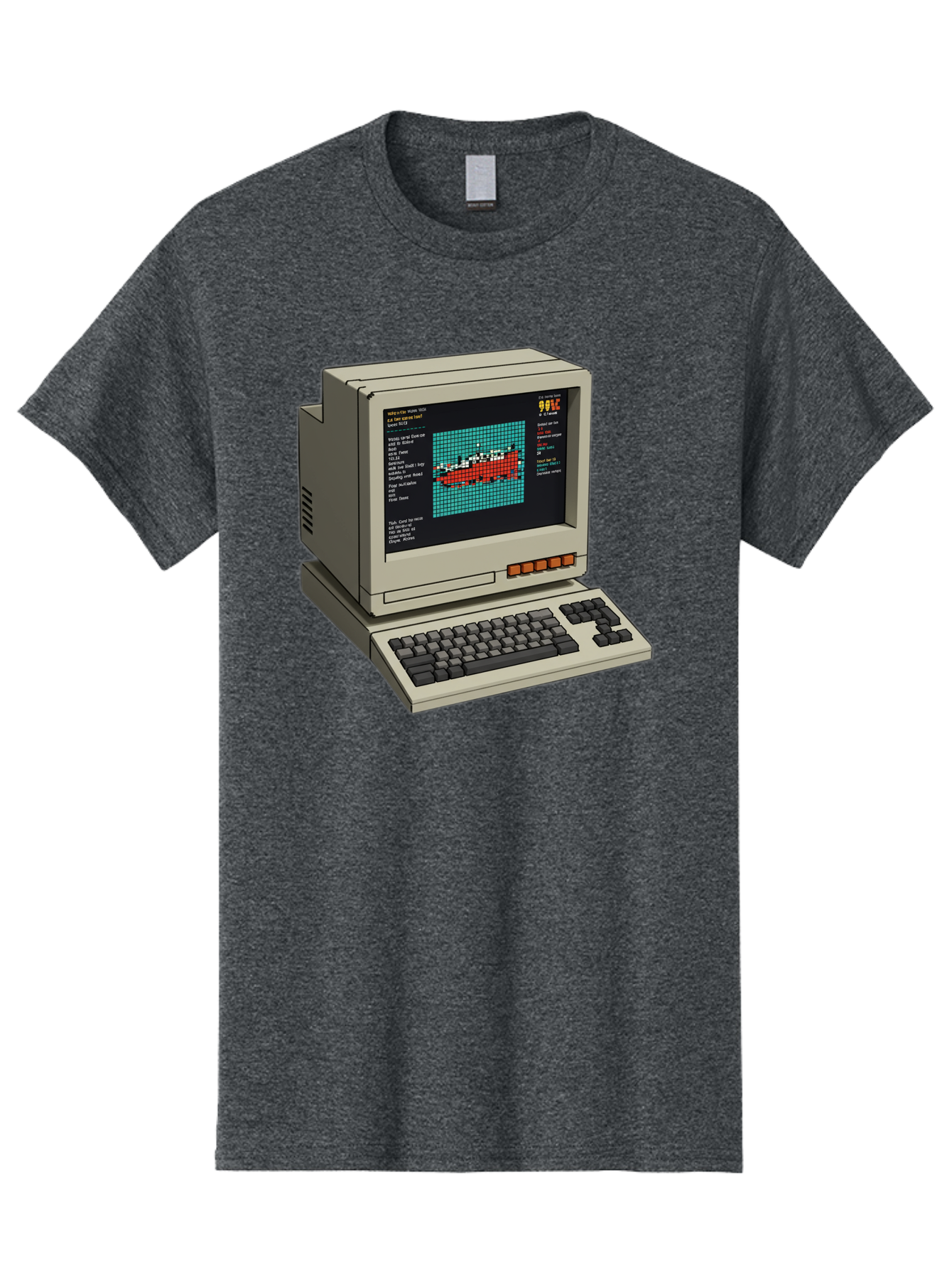 Elite-Game-On-Apple-Ii Men'S Graphic Tee, 100% Cotton, Comfortable Casual Summer Wear, Machine Washable, Retro Computer, Apple Ii, Vintage Technology, Pixel Art, Old School Gaming, 8-Bit Graphics, Red Boat, Turquoise Grid Baa645