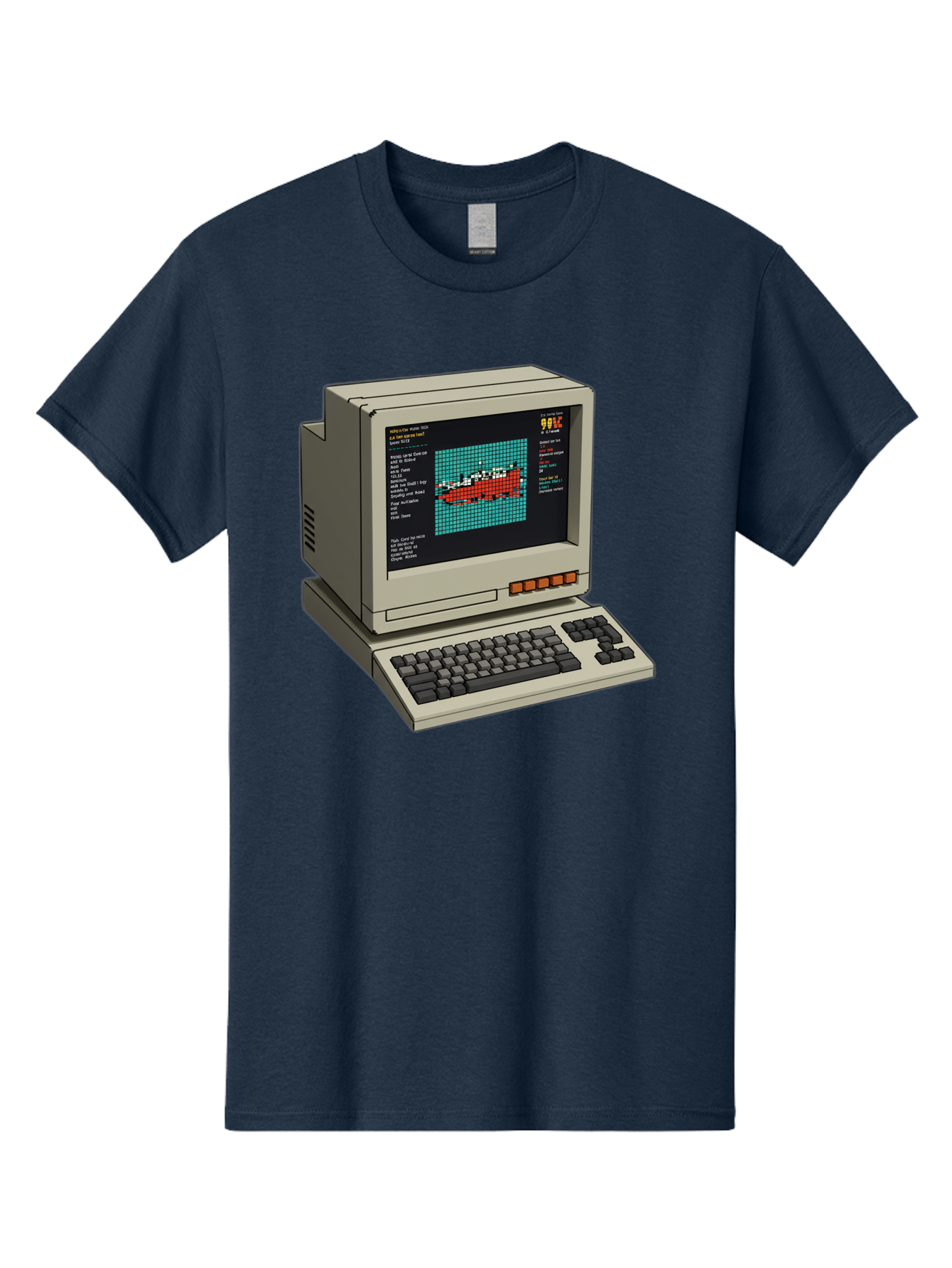 Elite-Game-On-Apple-Ii Men'S Graphic Tee, 100% Cotton, Comfortable Casual Summer Wear, Machine Washable, Retro Computer, Apple Ii, Vintage Technology, Pixel Art, Old School Gaming, 8-Bit Graphics, Red Boat, Turquoise Grid Baa645