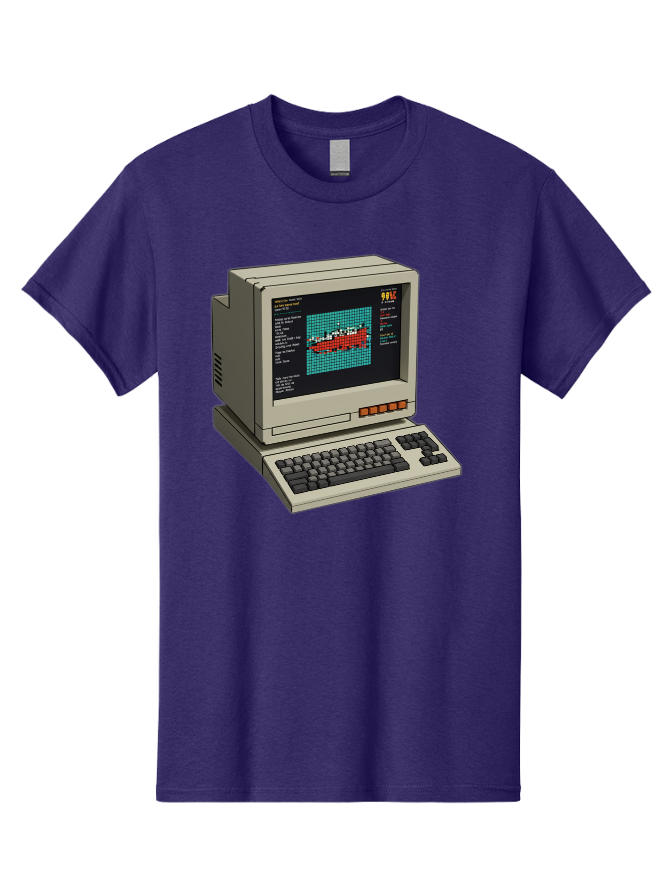 Elite-Game-On-Apple-Ii Men'S Graphic Tee, 100% Cotton, Comfortable Casual Summer Wear, Machine Washable, Retro Computer, Apple Ii, Vintage Technology, Pixel Art, Old School Gaming, 8-Bit Graphics, Red Boat, Turquoise Grid Baa645