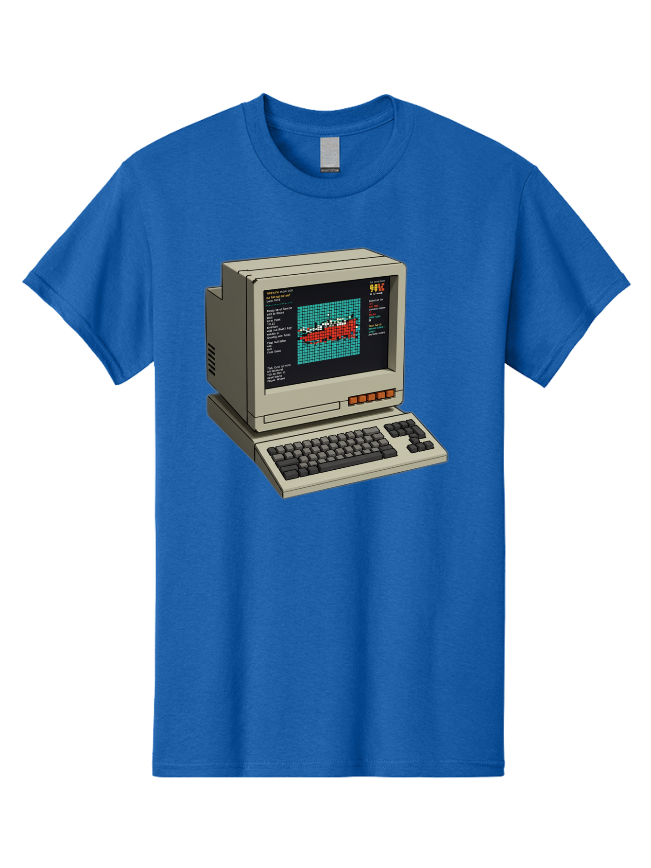 Elite-Game-On-Apple-Ii Men'S Graphic Tee, 100% Cotton, Comfortable Casual Summer Wear, Machine Washable, Retro Computer, Apple Ii, Vintage Technology, Pixel Art, Old School Gaming, 8-Bit Graphics, Red Boat, Turquoise Grid Baa645