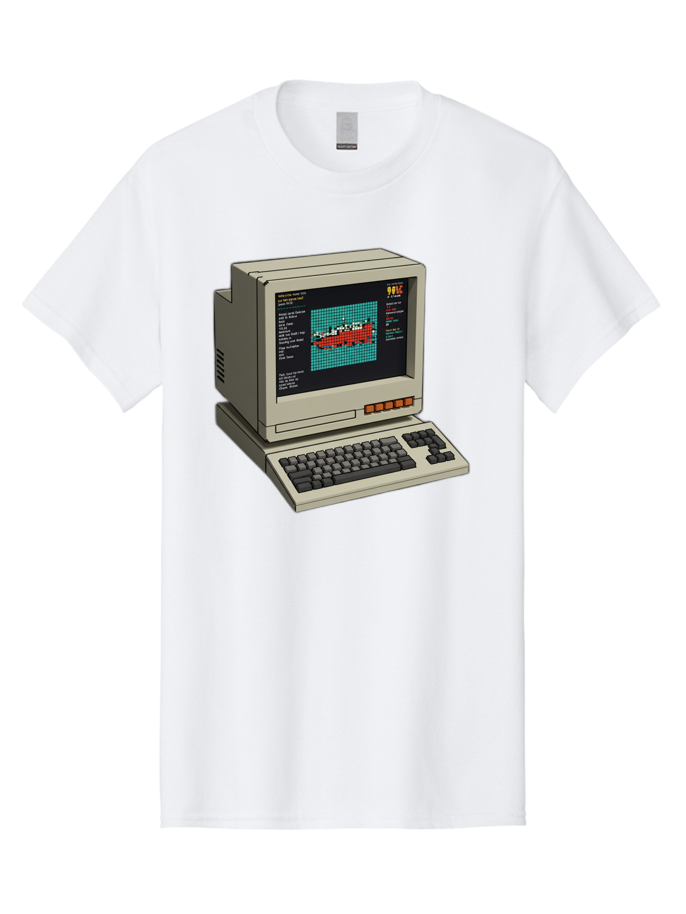 Elite-Game-On-Apple-Ii Men'S Graphic Tee, 100% Cotton, Comfortable Casual Summer Wear, Machine Washable, Retro Computer, Apple Ii, Vintage Technology, Pixel Art, Old School Gaming, 8-Bit Graphics, Red Boat, Turquoise Grid Baa645