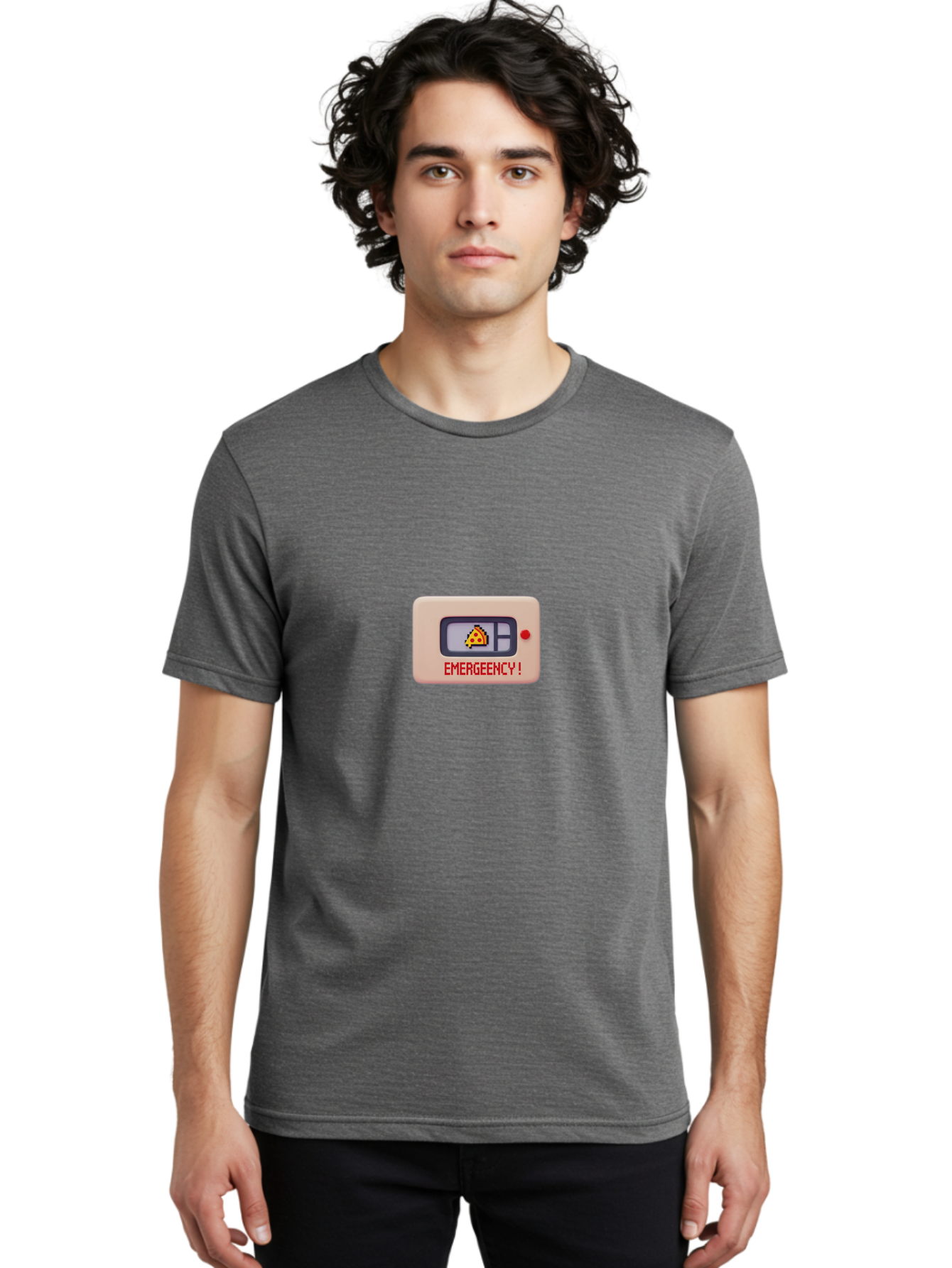 Emergeency Men'S Graphic Tee, 100% Cotton, Comfortable Casual Summer Wear, Machine Washable, Emergency Alert, Pizza Notification, Warning Signal, Notification Box, Red Alert, Urgent Message, Food Notification, Warning Sign Baa646