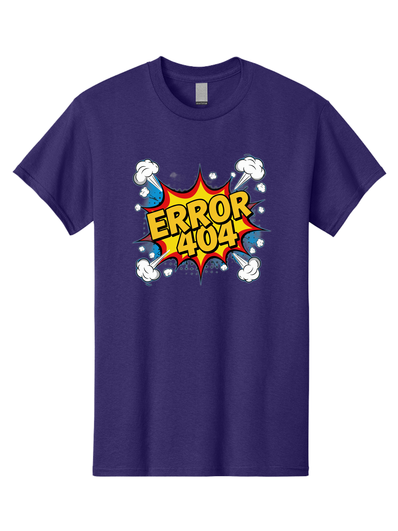 Error-404-3 Men'S Graphic Tee, 100% Cotton, Comfortable Casual Summer Wear, Machine Washable, Error Message, 404 Page Not Found, Cartoon Style, Comic Explosion, Yellow Text, Red Outline, White Clouds, Blue Bombs, Retro Aesthetic, Funny Design, Baa651