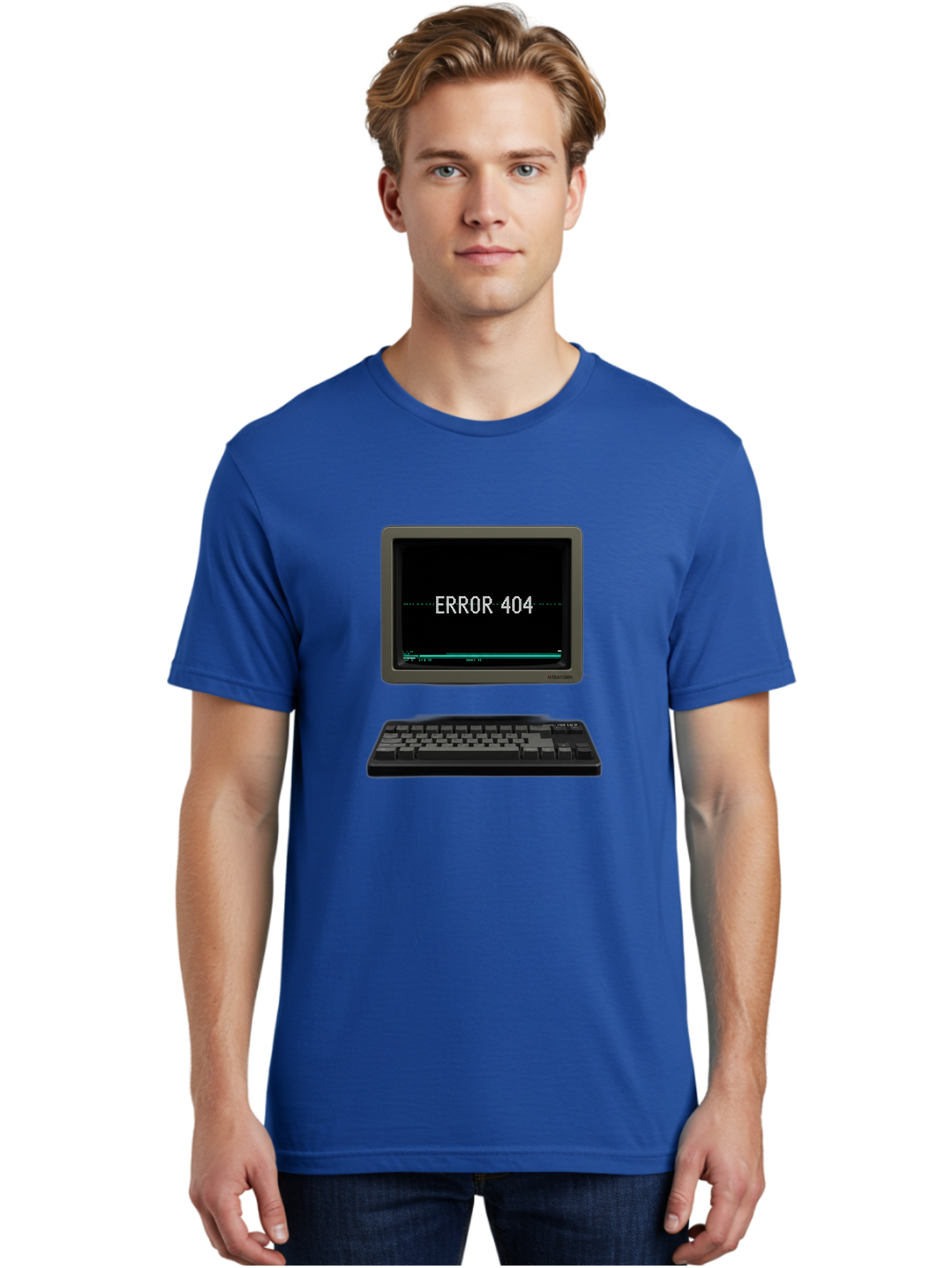 Error-404 Men'S Graphic Tee, 100% Cotton, Comfortable Casual Summer Wear, Machine Washable, Error 404 Message, Computer Monitor, Keyboard, Old Computer, Retro Technology, Error Screen, 404 Page Not Found, Vintage Computer Hardware, Baa652