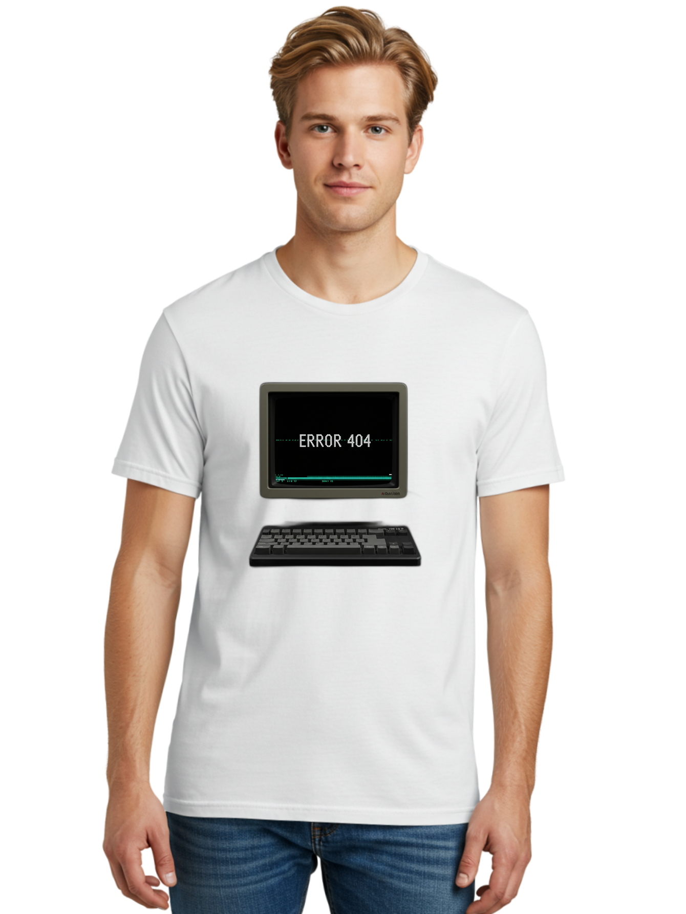 Error-404 Men'S Graphic Tee, 100% Cotton, Comfortable Casual Summer Wear, Machine Washable, Error 404 Message, Computer Monitor, Keyboard, Old Computer, Retro Technology, Error Screen, 404 Page Not Found, Vintage Computer Hardware, Baa652