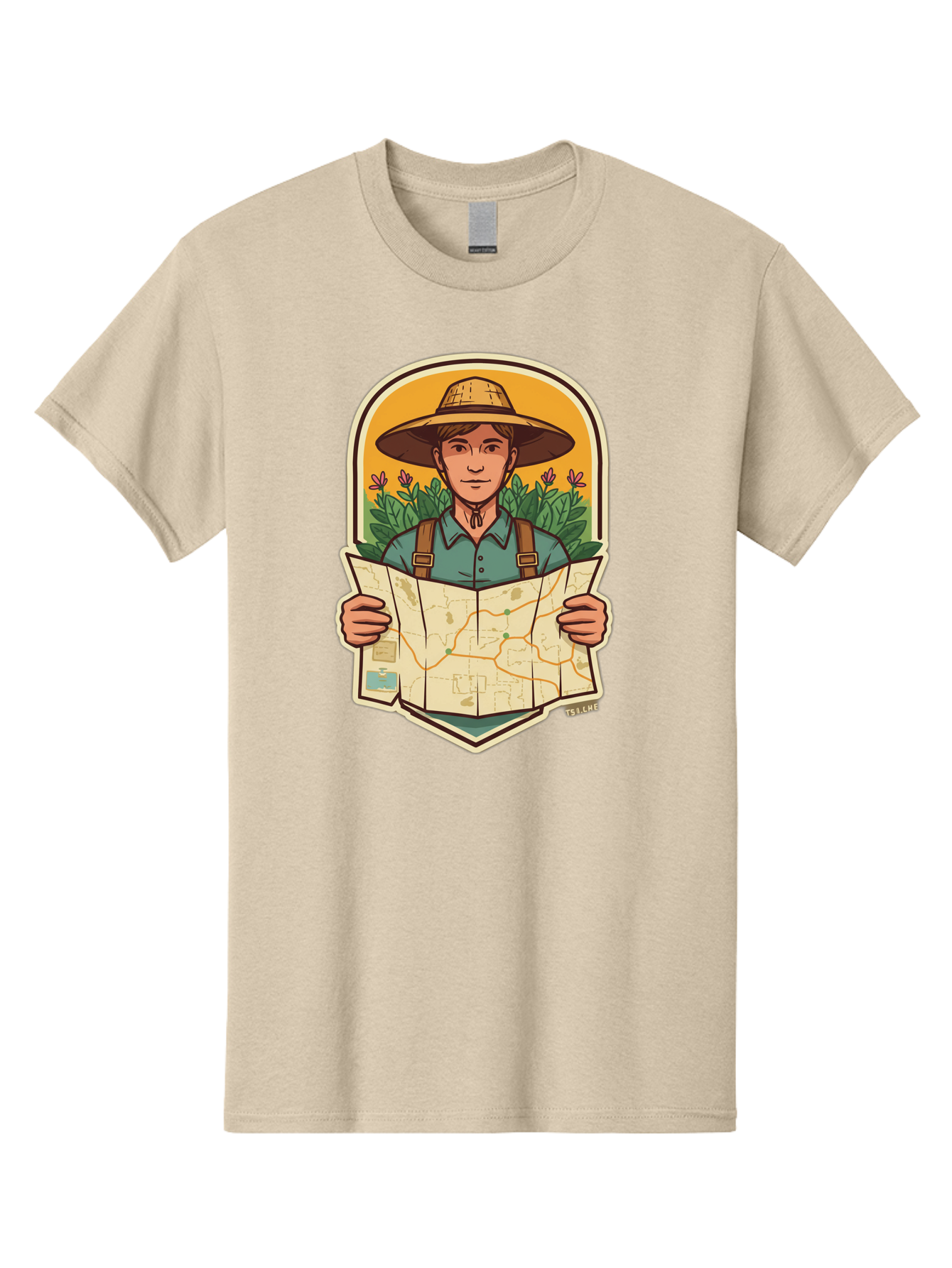 Explorer-With-Map Men'S Graphic Tee, 100% Cotton, Comfortable Casual Summer Wear, Machine Washable, Hiker With Map, Outdoor Adventure, Travel Planning, Exploration, Nature Reserve, Wilderness, Trekking, Outdoor Enthusiast, Navigation, Route Baa653