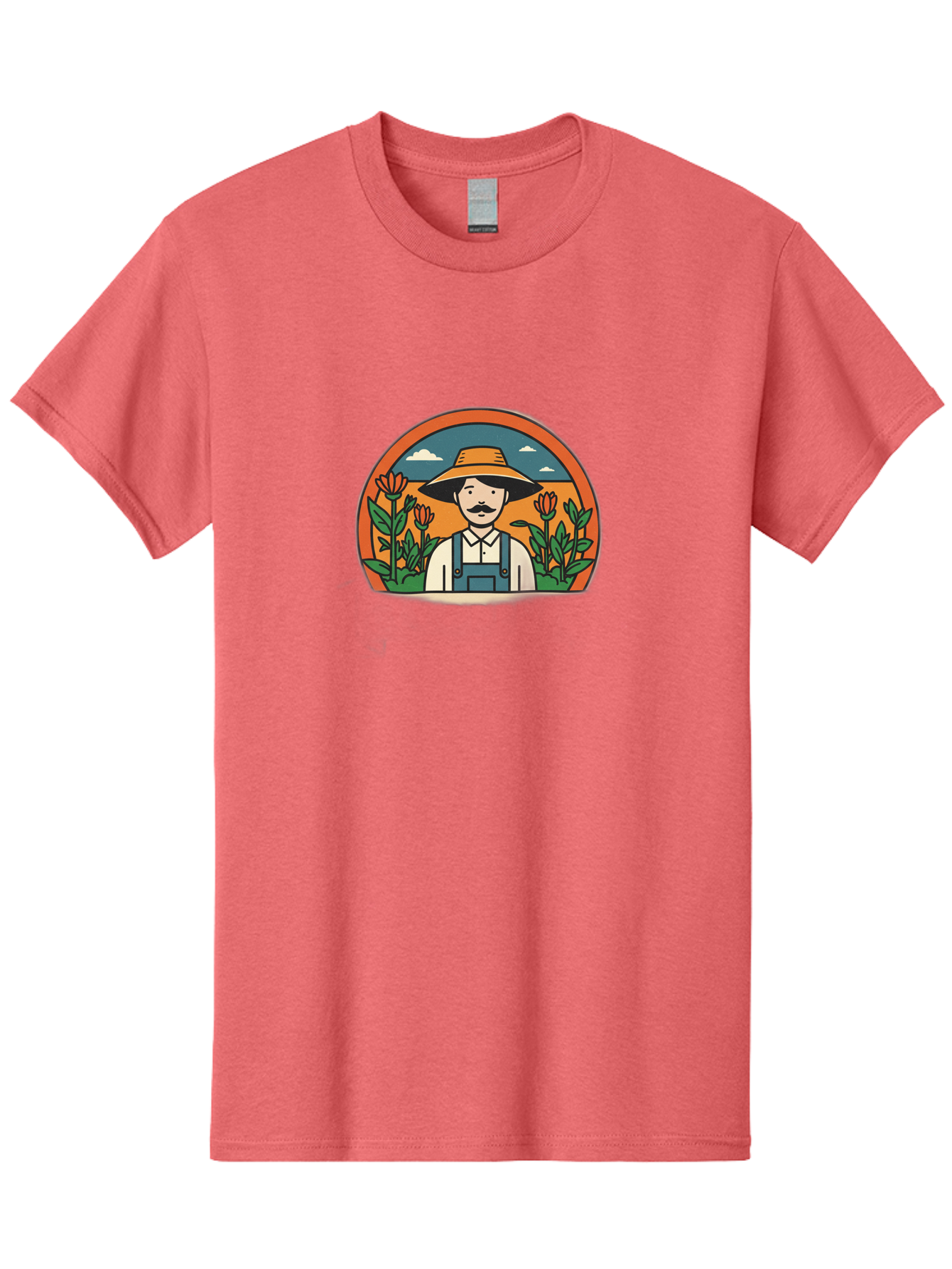 Farmer-With-Tulips Men'S Graphic Tee, 100% Cotton, Comfortable Casual Summer Wear, Machine Washable, Man In Overalls And Hat, Flowers, Gardening, Farming, Floral Arrangements, Agriculture, Mustachioed Man, Rustic Charm, Countryside, Baa664