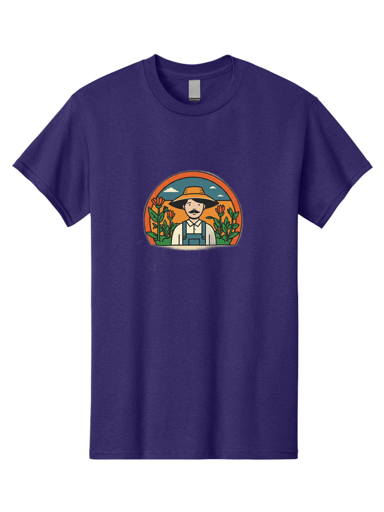 Farmer-With-Tulips Men'S Graphic Tee, 100% Cotton, Comfortable Casual Summer Wear, Machine Washable, Man In Overalls And Hat, Flowers, Gardening, Farming, Floral Arrangements, Agriculture, Mustachioed Man, Rustic Charm, Countryside, Baa664