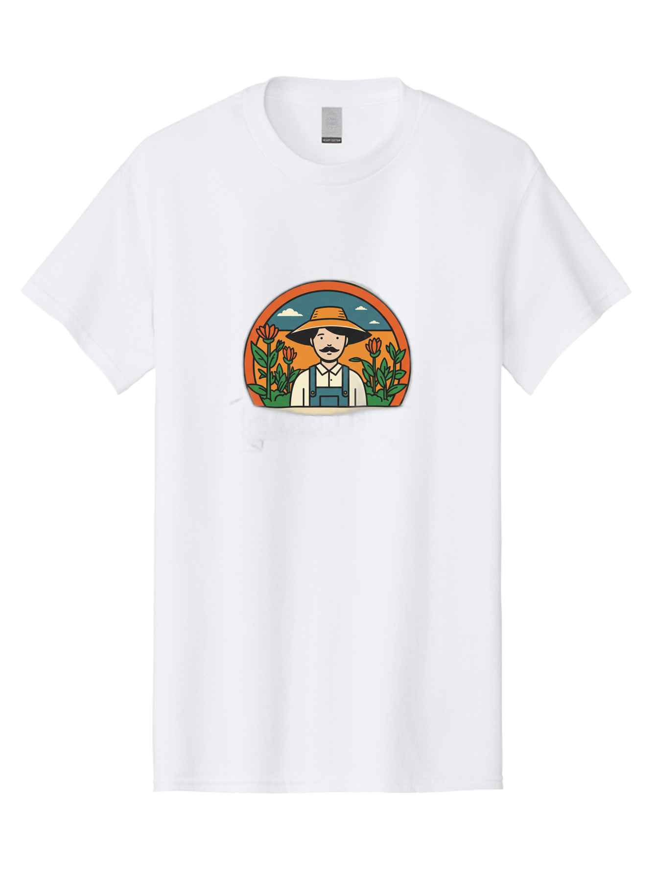 Farmer-With-Tulips Men'S Graphic Tee, 100% Cotton, Comfortable Casual Summer Wear, Machine Washable, Man In Overalls And Hat, Flowers, Gardening, Farming, Floral Arrangements, Agriculture, Mustachioed Man, Rustic Charm, Countryside, Baa664
