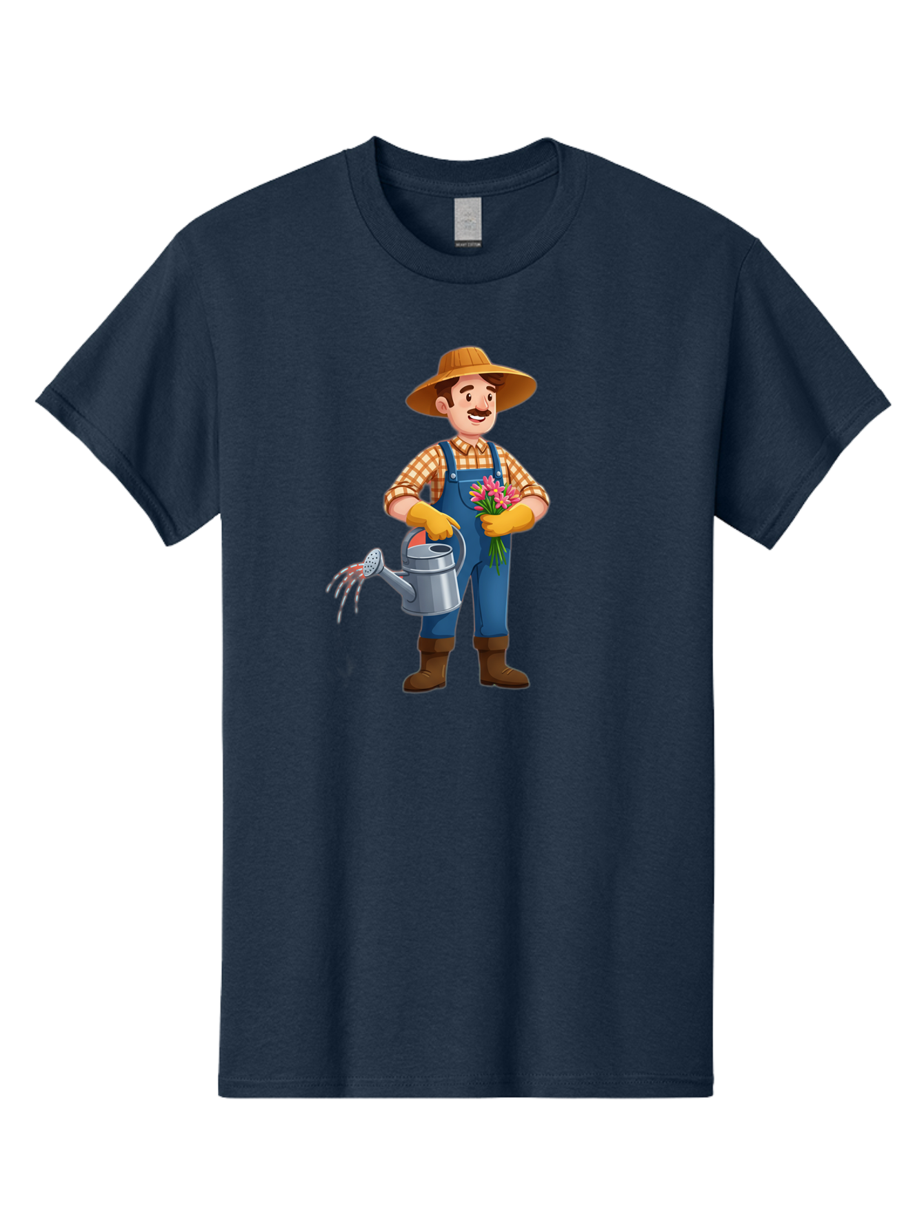 Farmer-With-Watering-Can Men'S Graphic Tee, 100% Cotton, Comfortable Casual Summer Wear, Machine Washable, Gardener Watering Plants, Bouquet Of Flowers, Gardening Tools, Rustic Clothing, Outdoor Activities, Plant Care, Gardening Lifestyle, Baa665