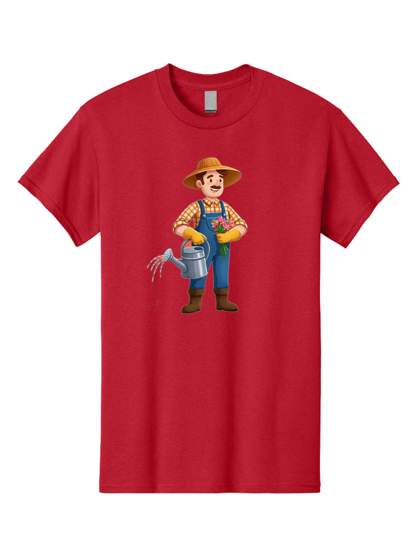 Farmer-With-Watering-Can Men'S Graphic Tee, 100% Cotton, Comfortable Casual Summer Wear, Machine Washable, Gardener Watering Plants, Bouquet Of Flowers, Gardening Tools, Rustic Clothing, Outdoor Activities, Plant Care, Gardening Lifestyle, Baa665