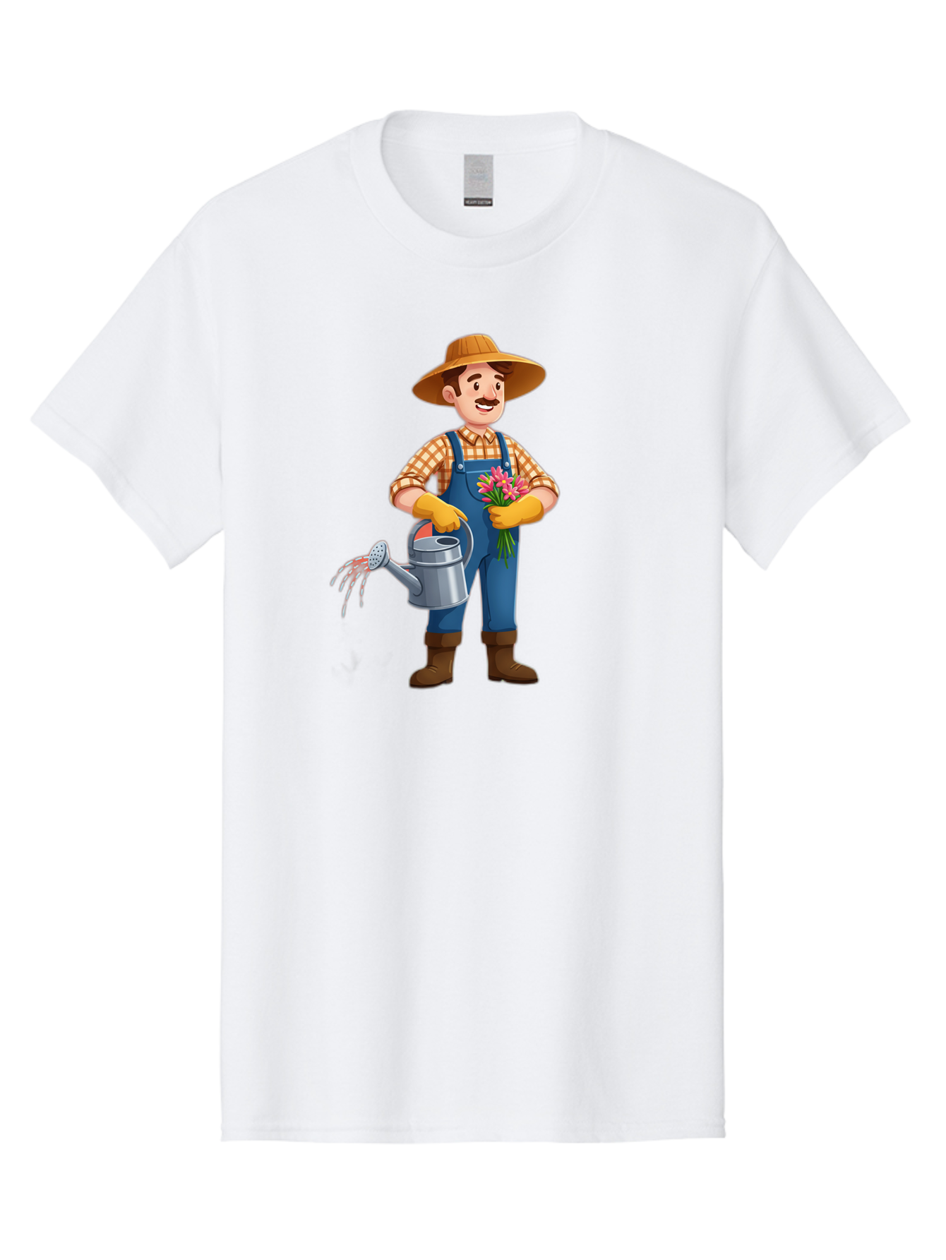 Farmer-With-Watering-Can Men'S Graphic Tee, 100% Cotton, Comfortable Casual Summer Wear, Machine Washable, Gardener Watering Plants, Bouquet Of Flowers, Gardening Tools, Rustic Clothing, Outdoor Activities, Plant Care, Gardening Lifestyle, Baa665