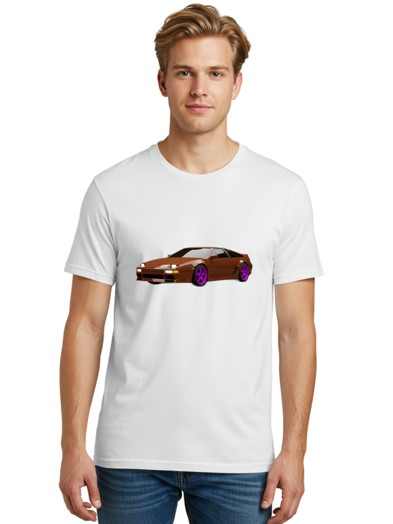 Ferrari-288-Gto-1 Men'S Graphic Tee, 100% Cotton, Comfortable Casual Summer Wear, Machine Washable, Ferrari 288 Gto, Sports Car, Luxury Vehicle, Sleek Design, Brown Finish, Purple Rims, High-Performance, Italian Supercar, Exotic Car Baa669