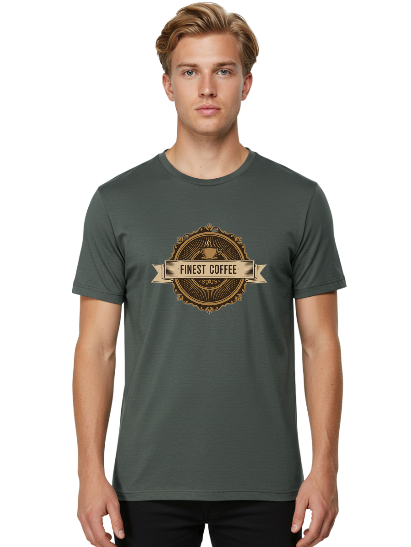 Finest-Coffee Men'S Graphic Tee, 100% Cotton, Comfortable Casual Summer Wear, Machine Washable, Finest Coffee, Coffee Logo, Gourmet Coffee, Vintage Coffee Label, Coffee Branding, Coffee Emblem, Coffee Badge Baa671