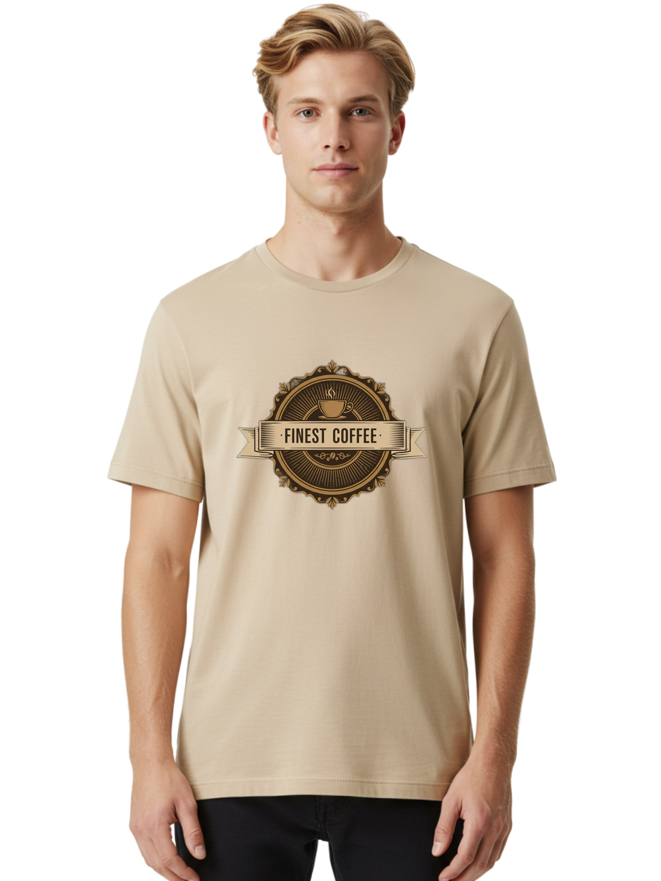 Finest-Coffee Men'S Graphic Tee, 100% Cotton, Comfortable Casual Summer Wear, Machine Washable, Finest Coffee, Coffee Logo, Gourmet Coffee, Vintage Coffee Label, Coffee Branding, Coffee Emblem, Coffee Badge Baa671