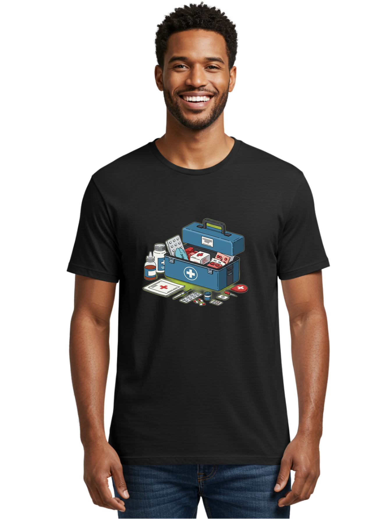 First-Aid-Kit-1 Men'S Graphic Tee, 100% Cotton, Comfortable Casual Summer Wear, Machine Washable, First Aid Kit, Medical Supplies, Emergency Response, Health Care, Wound Care, Medications, Medical Equipment, Emergency Preparedness Baa672