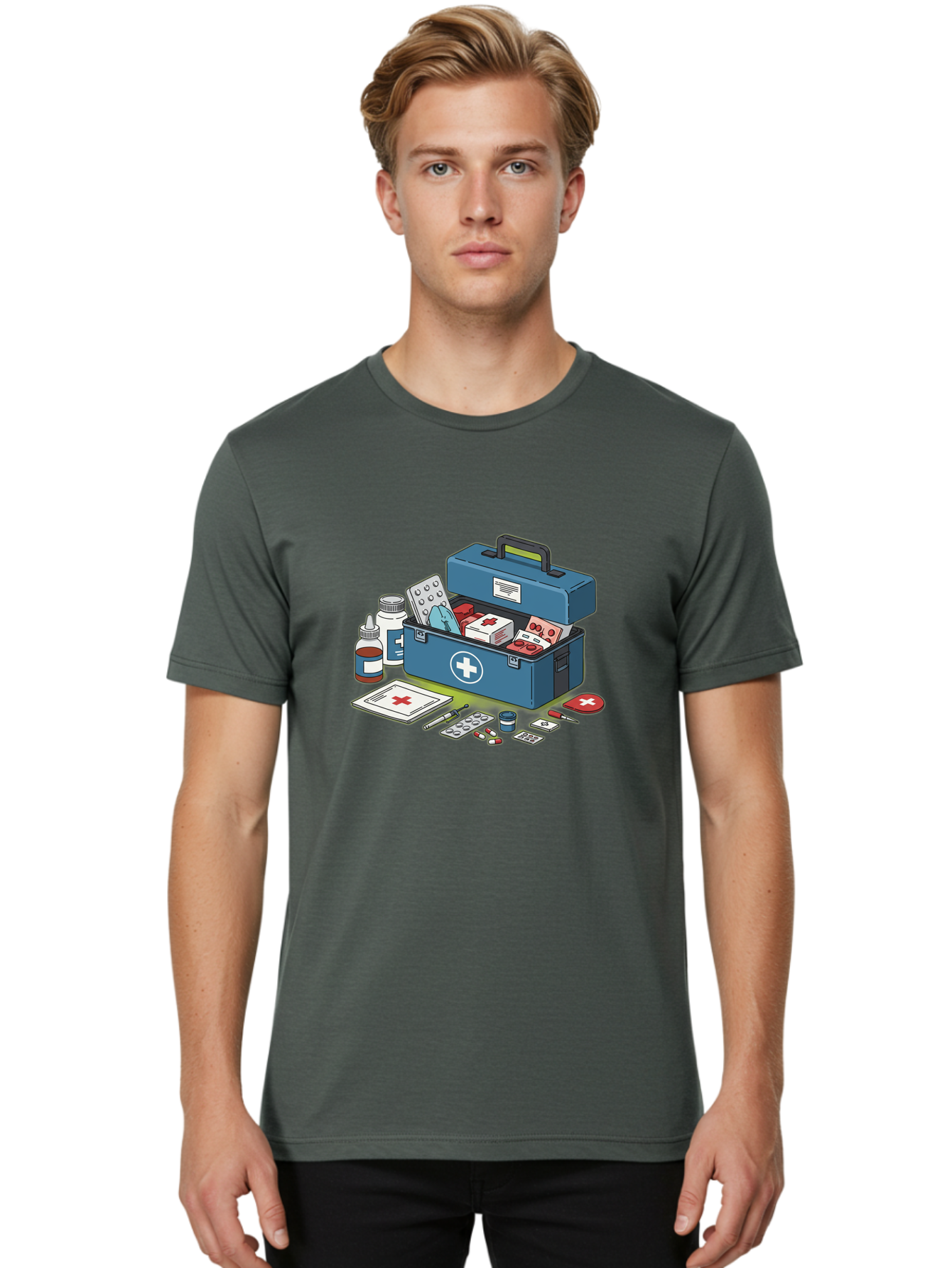 First-Aid-Kit-1 Men'S Graphic Tee, 100% Cotton, Comfortable Casual Summer Wear, Machine Washable, First Aid Kit, Medical Supplies, Emergency Response, Health Care, Wound Care, Medications, Medical Equipment, Emergency Preparedness Baa672