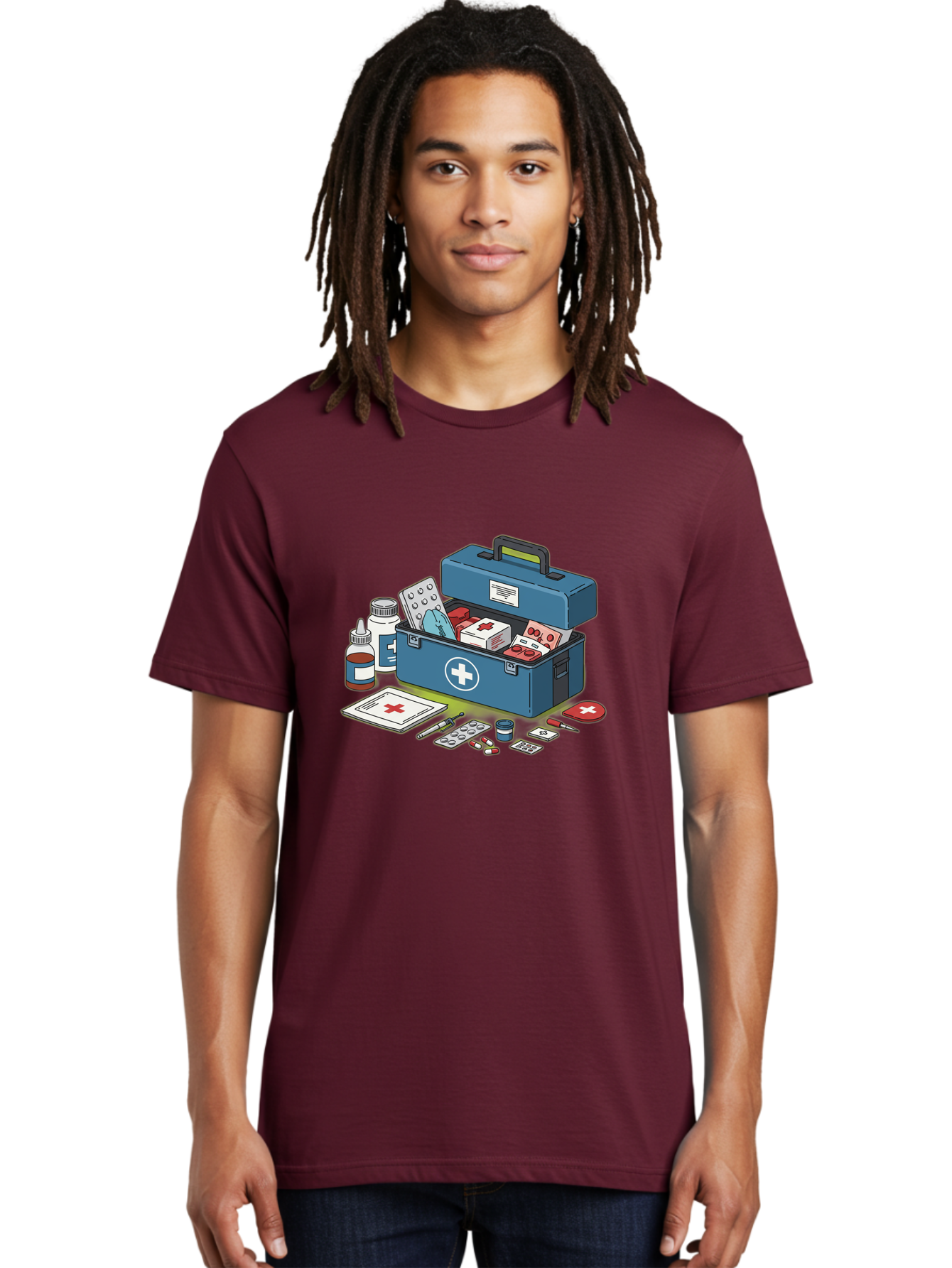 First-Aid-Kit-1 Men'S Graphic Tee, 100% Cotton, Comfortable Casual Summer Wear, Machine Washable, First Aid Kit, Medical Supplies, Emergency Response, Health Care, Wound Care, Medications, Medical Equipment, Emergency Preparedness Baa672