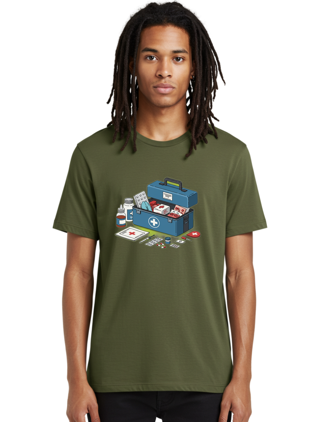 First-Aid-Kit-1 Men'S Graphic Tee, 100% Cotton, Comfortable Casual Summer Wear, Machine Washable, First Aid Kit, Medical Supplies, Emergency Response, Health Care, Wound Care, Medications, Medical Equipment, Emergency Preparedness Baa672