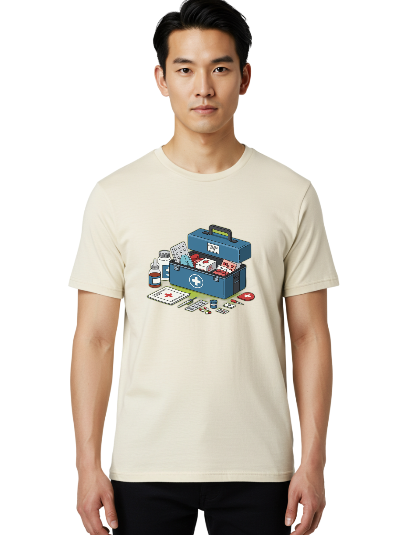 First-Aid-Kit-1 Men'S Graphic Tee, 100% Cotton, Comfortable Casual Summer Wear, Machine Washable, First Aid Kit, Medical Supplies, Emergency Response, Health Care, Wound Care, Medications, Medical Equipment, Emergency Preparedness Baa672