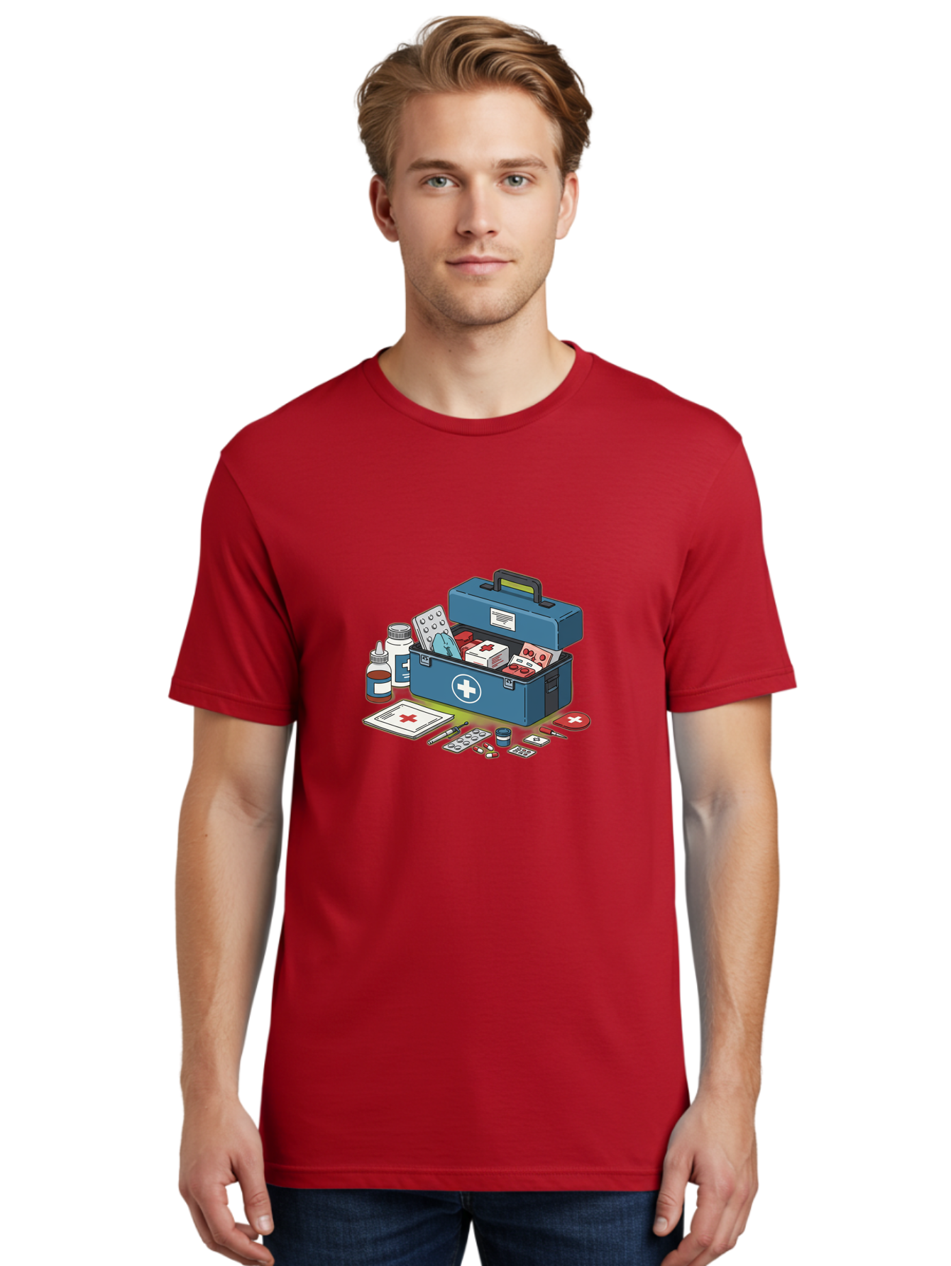 First-Aid-Kit-1 Men'S Graphic Tee, 100% Cotton, Comfortable Casual Summer Wear, Machine Washable, First Aid Kit, Medical Supplies, Emergency Response, Health Care, Wound Care, Medications, Medical Equipment, Emergency Preparedness Baa672