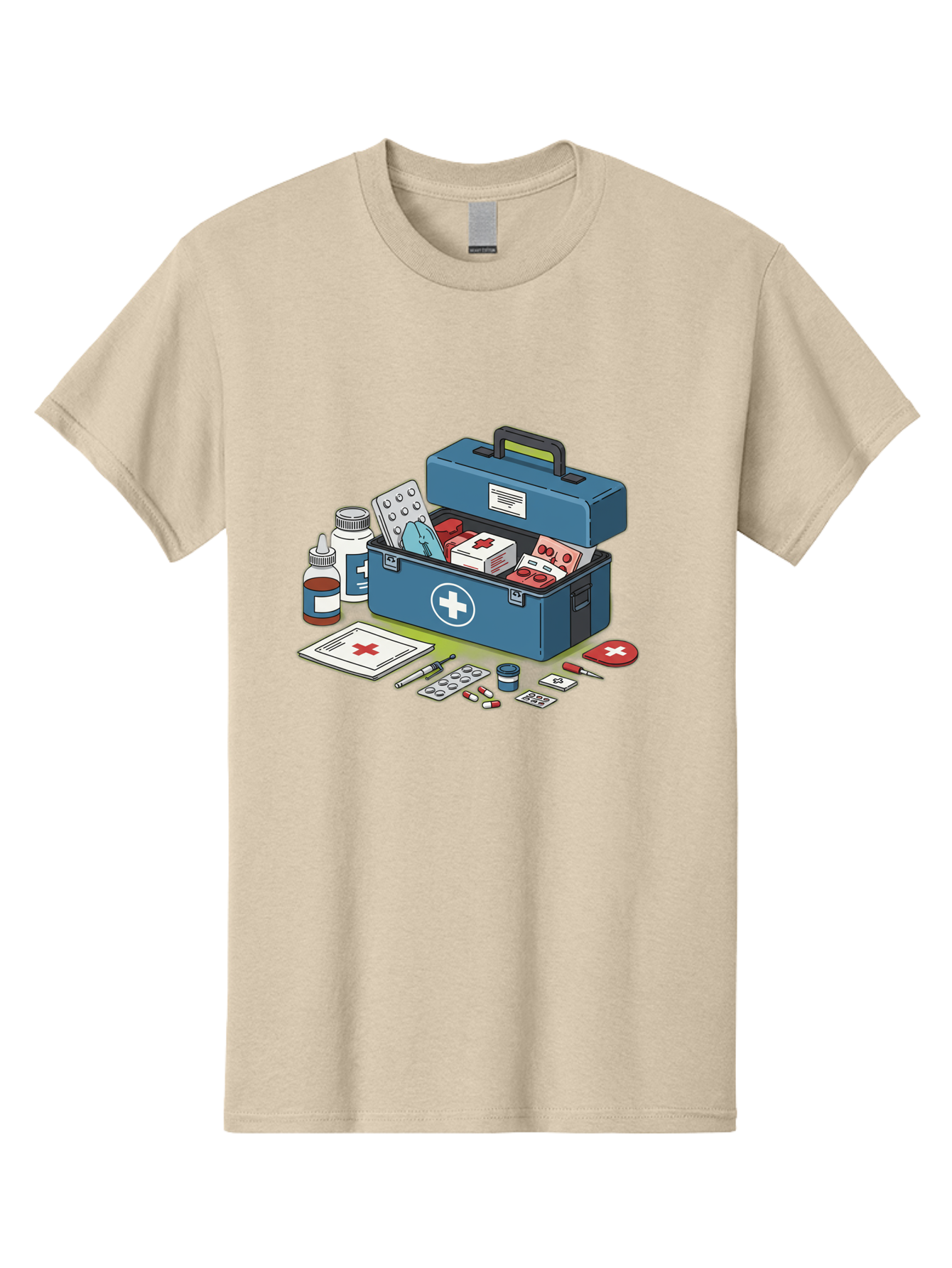 First-Aid-Kit-1 Men'S Graphic Tee, 100% Cotton, Comfortable Casual Summer Wear, Machine Washable, First Aid Kit, Medical Supplies, Emergency Response, Health Care, Wound Care, Medications, Medical Equipment, Emergency Preparedness Baa672