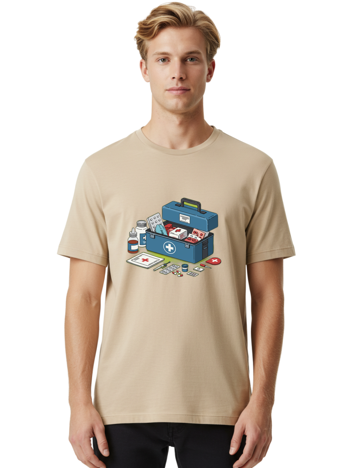 First-Aid-Kit-1 Men'S Graphic Tee, 100% Cotton, Comfortable Casual Summer Wear, Machine Washable, First Aid Kit, Medical Supplies, Emergency Response, Health Care, Wound Care, Medications, Medical Equipment, Emergency Preparedness Baa672