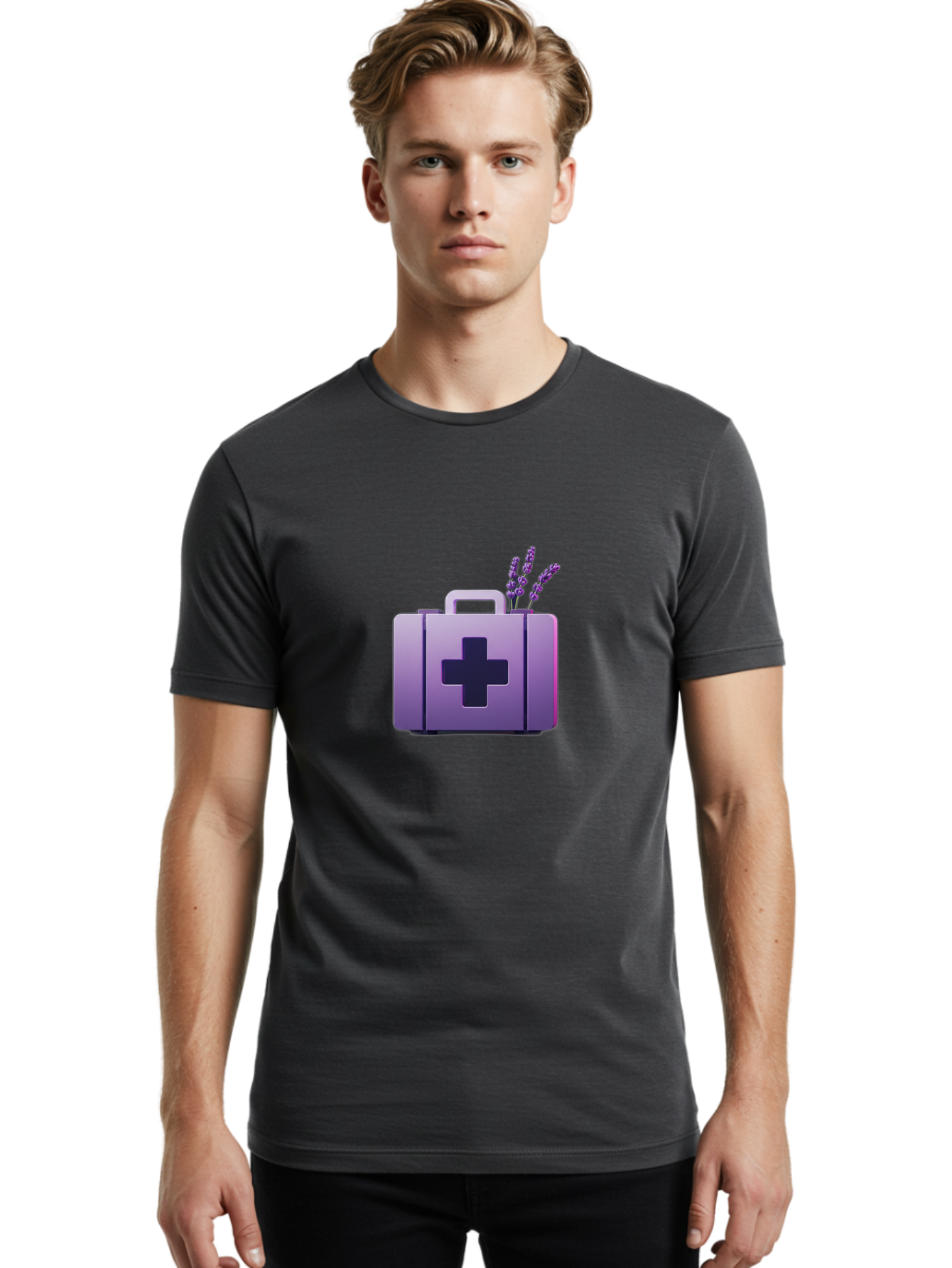 First-Aid-Kit-4 Men'S Graphic Tee, 100% Cotton, Comfortable Casual Summer Wear, Machine Washable, First Aid Kit, Medical Cross, Lavender Flowers, Natural Remedies, Health And Wellness, Alternative Medicine, Calming Effects, Herbal Therapy Baa678