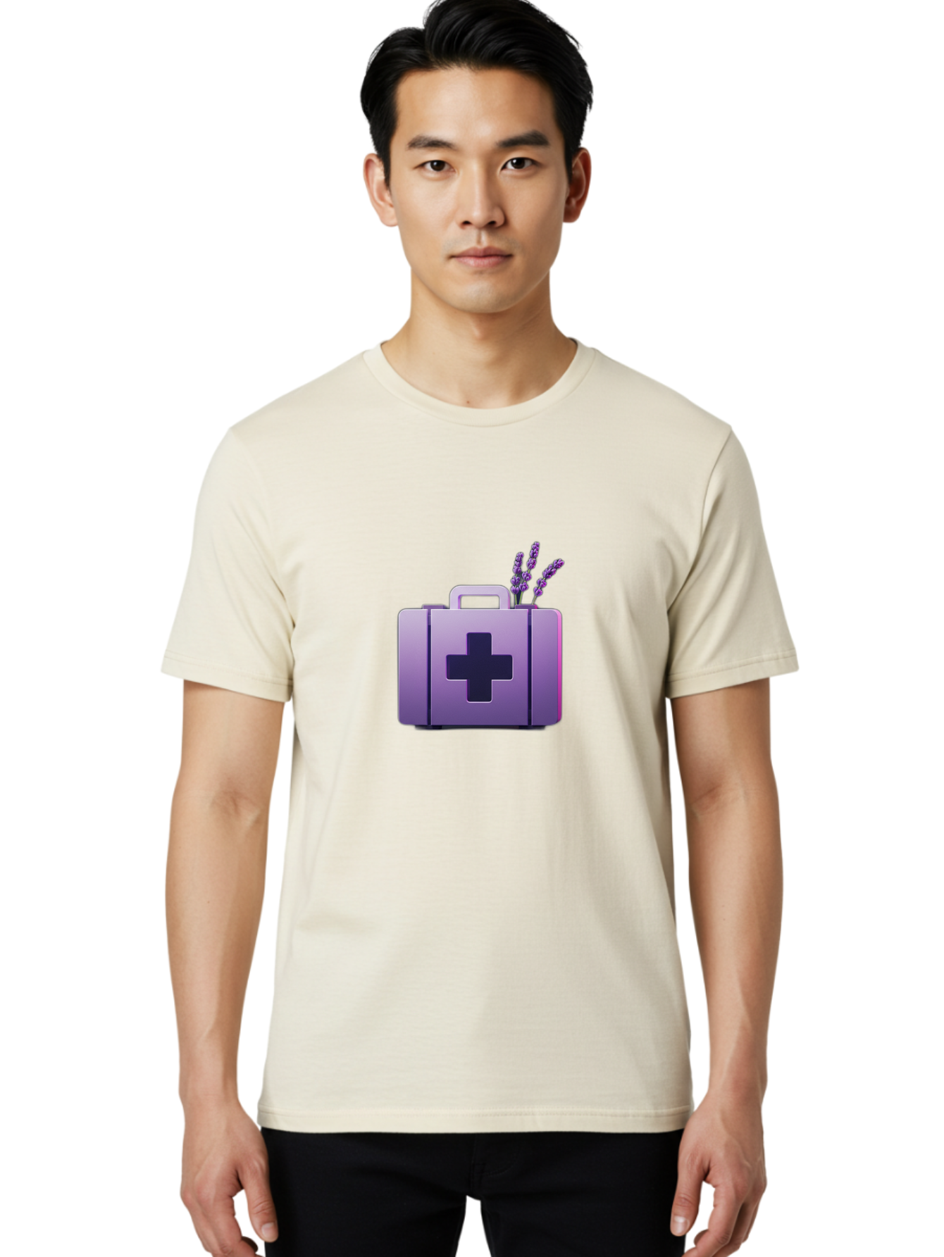 First-Aid-Kit-4 Men'S Graphic Tee, 100% Cotton, Comfortable Casual Summer Wear, Machine Washable, First Aid Kit, Medical Cross, Lavender Flowers, Natural Remedies, Health And Wellness, Alternative Medicine, Calming Effects, Herbal Therapy Baa678