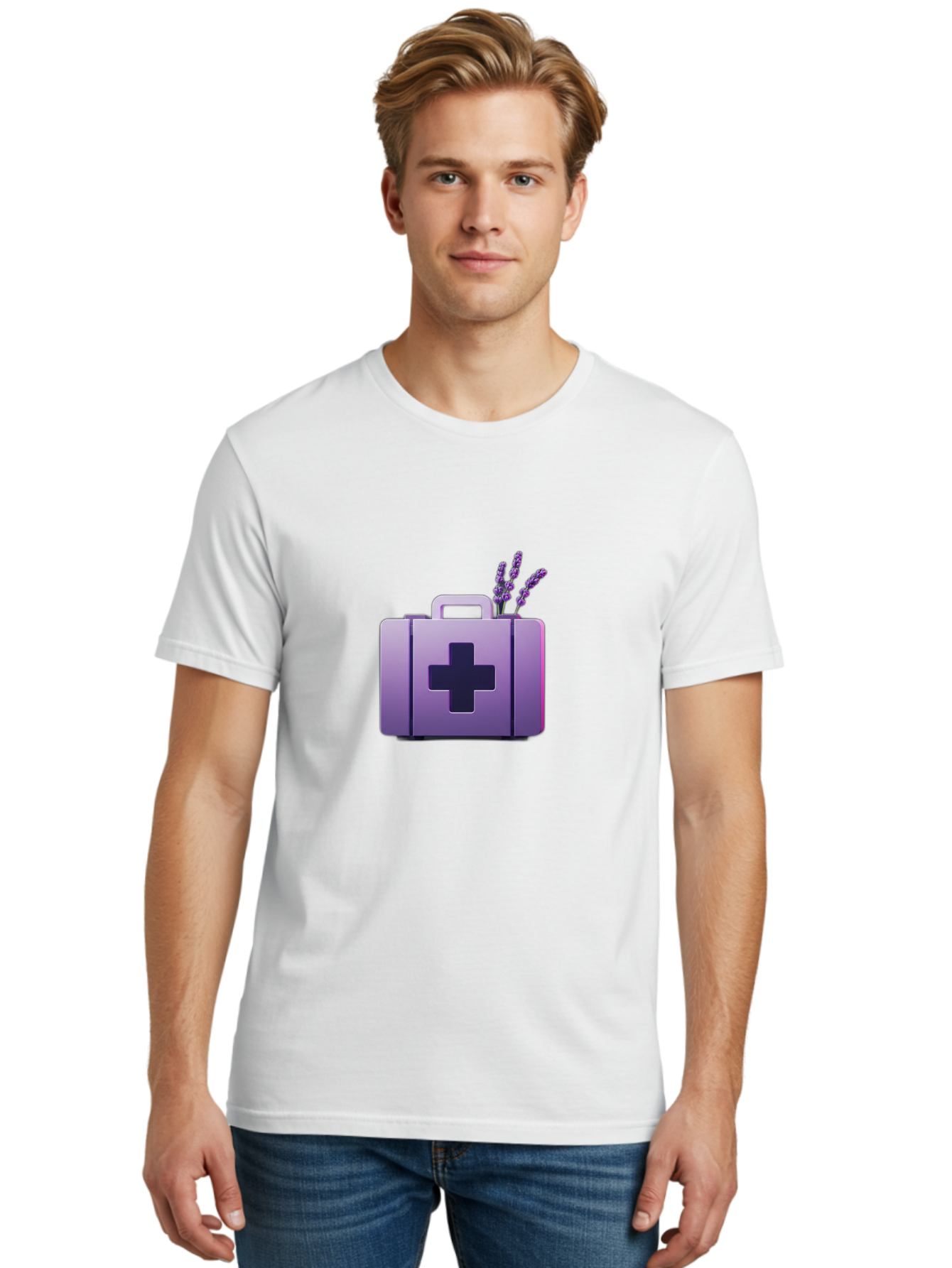 First-Aid-Kit-4 Men'S Graphic Tee, 100% Cotton, Comfortable Casual Summer Wear, Machine Washable, First Aid Kit, Medical Cross, Lavender Flowers, Natural Remedies, Health And Wellness, Alternative Medicine, Calming Effects, Herbal Therapy Baa678