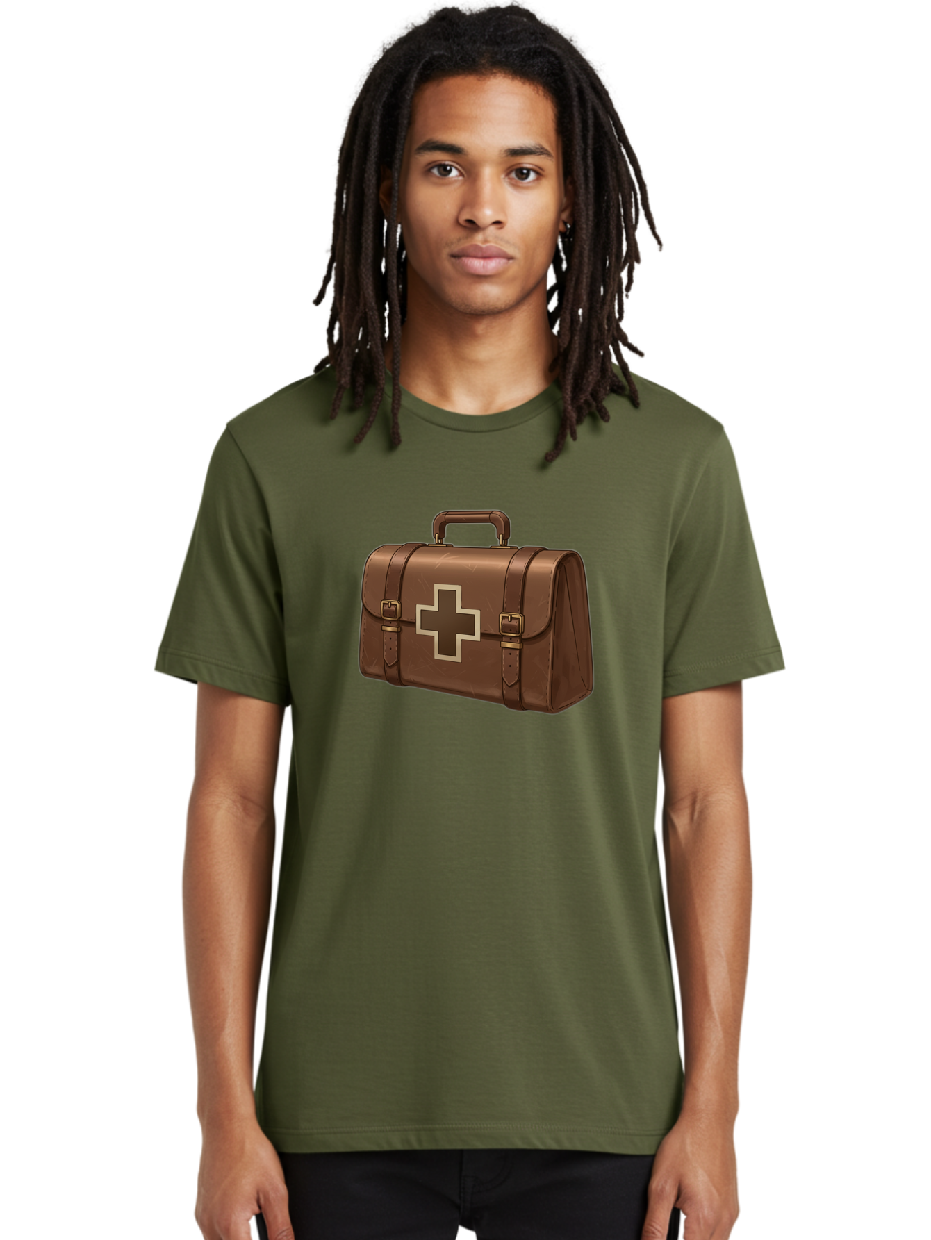 First-Aid-Kit-6 Men'S Graphic Tee, 100% Cotton, Comfortable Casual Summer Wear, Machine Washable, Brown Leather First Aid Kit, Medical Bag, Red Cross Symbol, Emergency Supplies, Healthcare Equipment, Medical Care Baa680