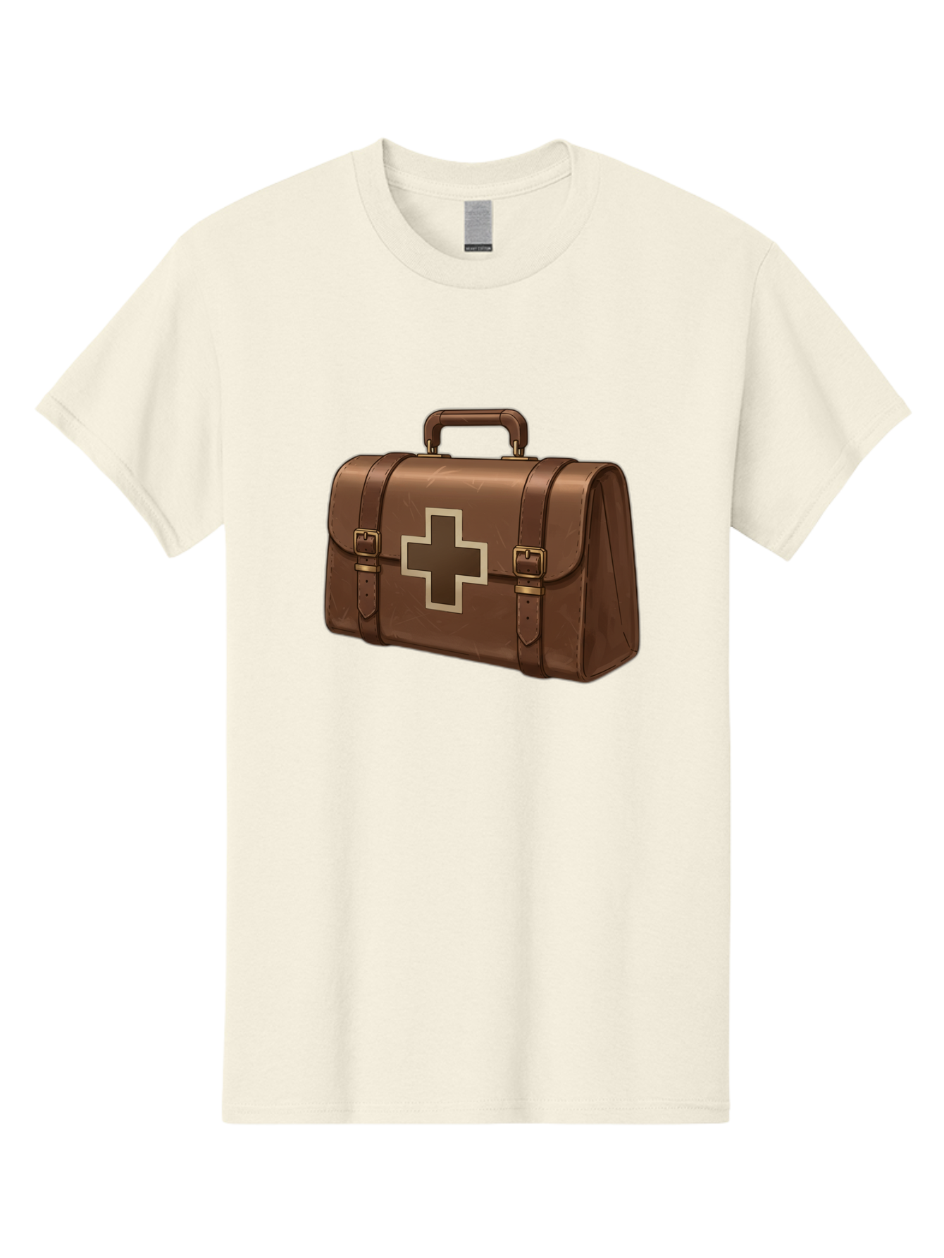First-Aid-Kit-6 Men'S Graphic Tee, 100% Cotton, Comfortable Casual Summer Wear, Machine Washable, Brown Leather First Aid Kit, Medical Bag, Red Cross Symbol, Emergency Supplies, Healthcare Equipment, Medical Care Baa680