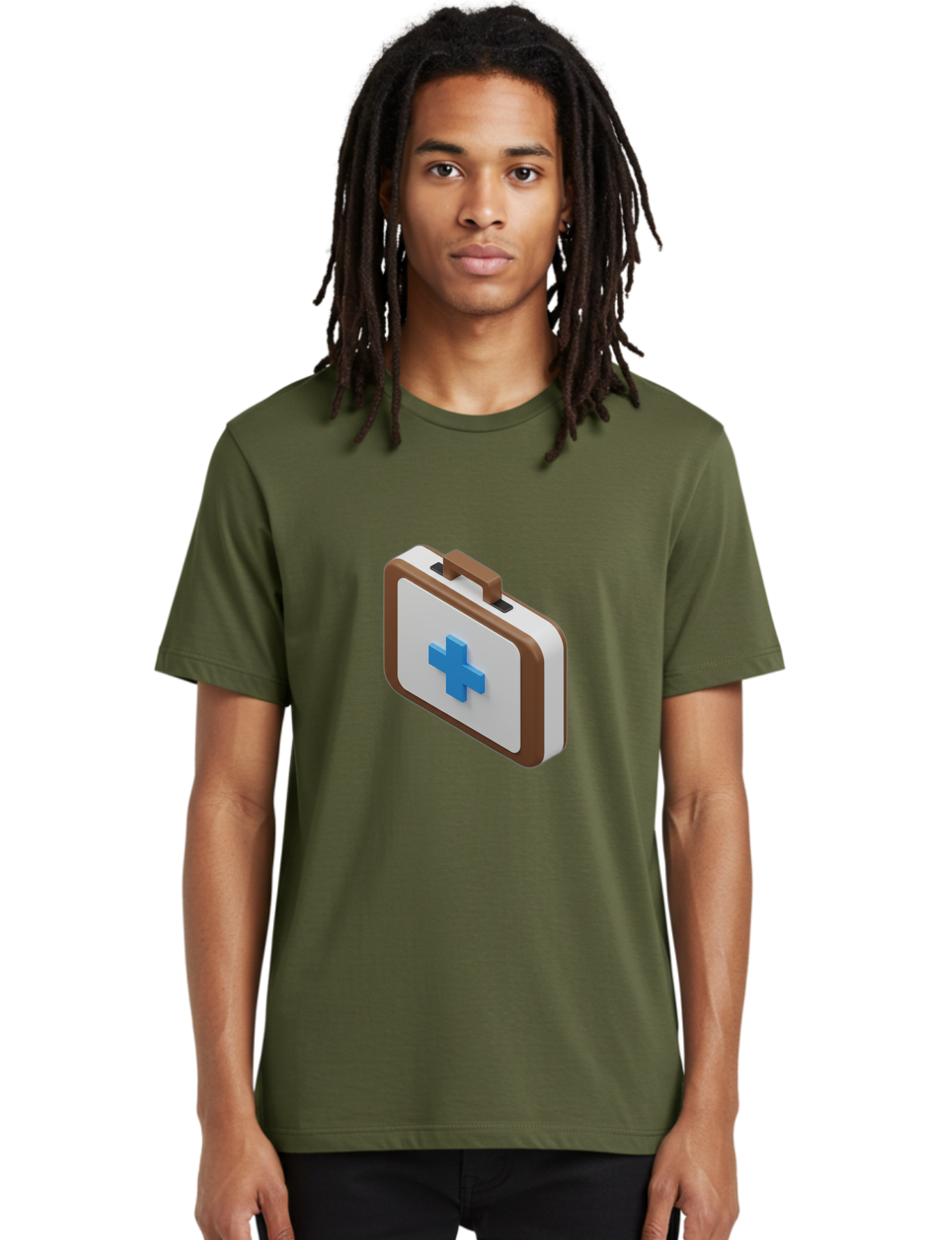 First-Aid-Kit-7 Men'S Graphic Tee, 100% Cotton, Comfortable Casual Summer Wear, Machine Washable, First Aid Kit, Medical Supplies, Health Care, Emergency Preparedness, Blue Cross Symbol, Brown Handle, White Case, Medical Emergency, Baa681
