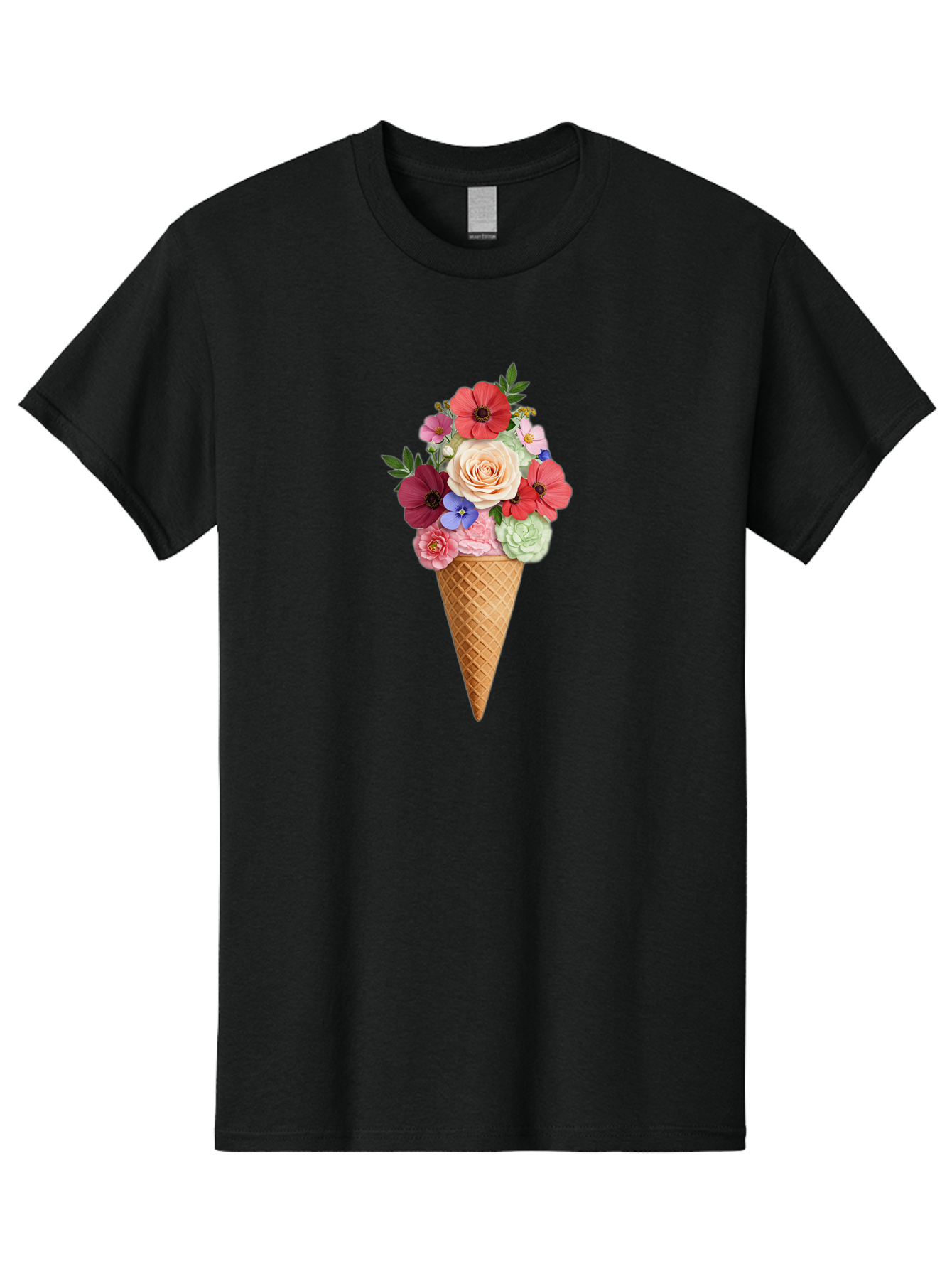 Flower-Ice-Cream-Cone Men'S Graphic Tee, 100% Cotton, Comfortable Casual Summer Wear, Machine Washable, Ice Cream Cone, Flowers, Floral Arrangement, Roses, Poppies, Pastel Colors, Summer Vibes, Sweet Treats, Creative Design, Floral Bouquet Baa688