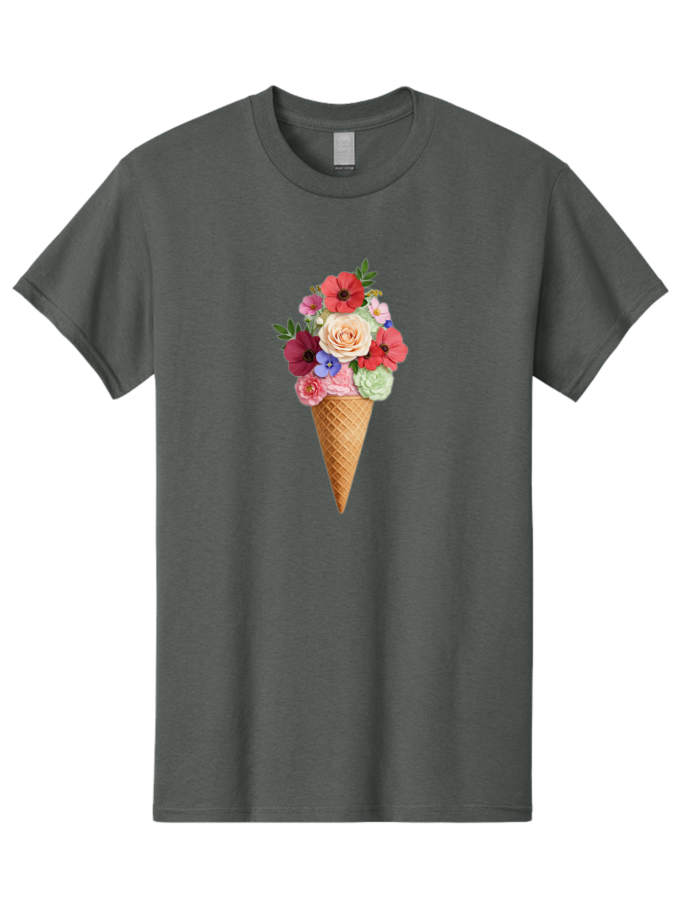 Flower-Ice-Cream-Cone Men'S Graphic Tee, 100% Cotton, Comfortable Casual Summer Wear, Machine Washable, Ice Cream Cone, Flowers, Floral Arrangement, Roses, Poppies, Pastel Colors, Summer Vibes, Sweet Treats, Creative Design, Floral Bouquet Baa688