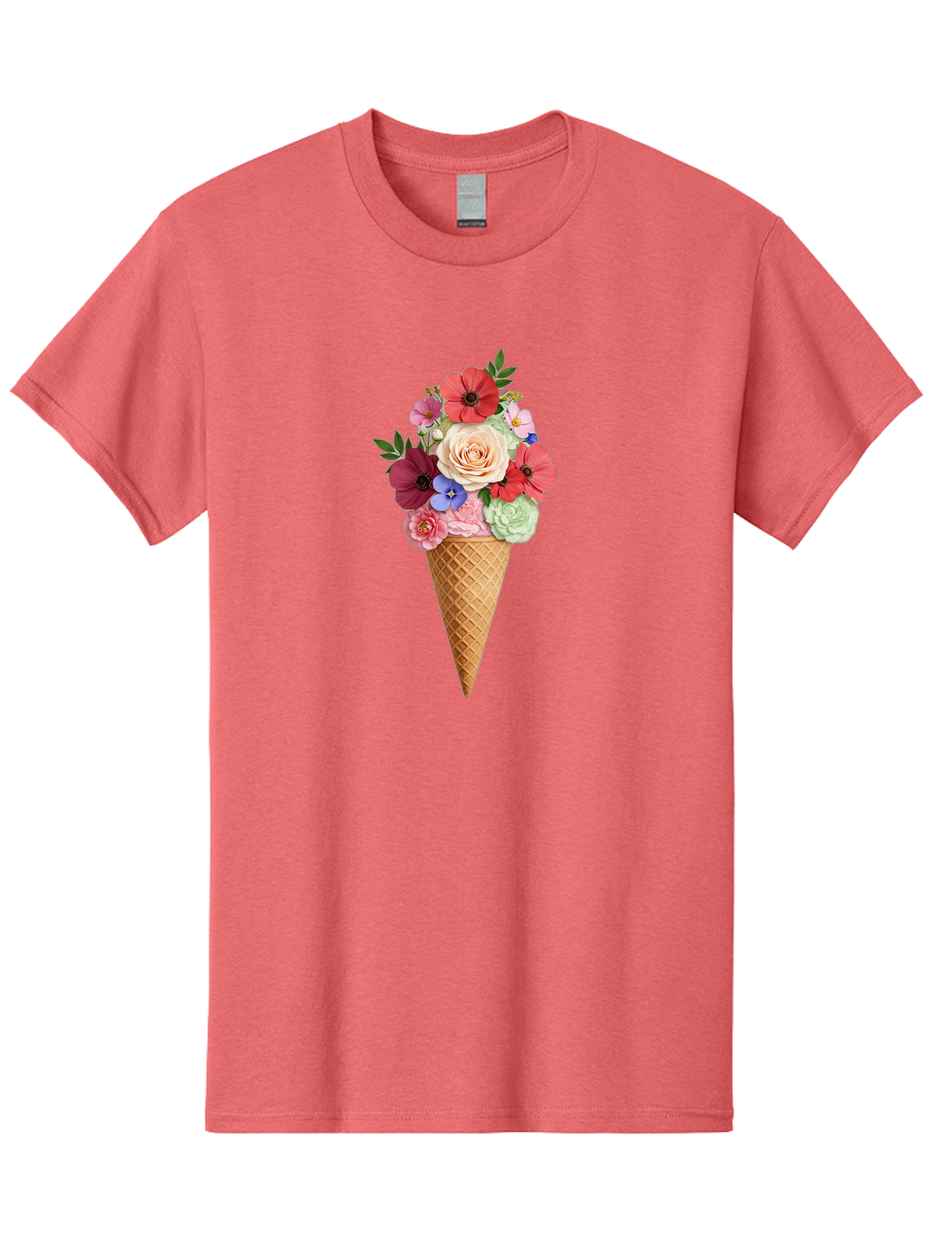 Flower-Ice-Cream-Cone Men'S Graphic Tee, 100% Cotton, Comfortable Casual Summer Wear, Machine Washable, Ice Cream Cone, Flowers, Floral Arrangement, Roses, Poppies, Pastel Colors, Summer Vibes, Sweet Treats, Creative Design, Floral Bouquet Baa688