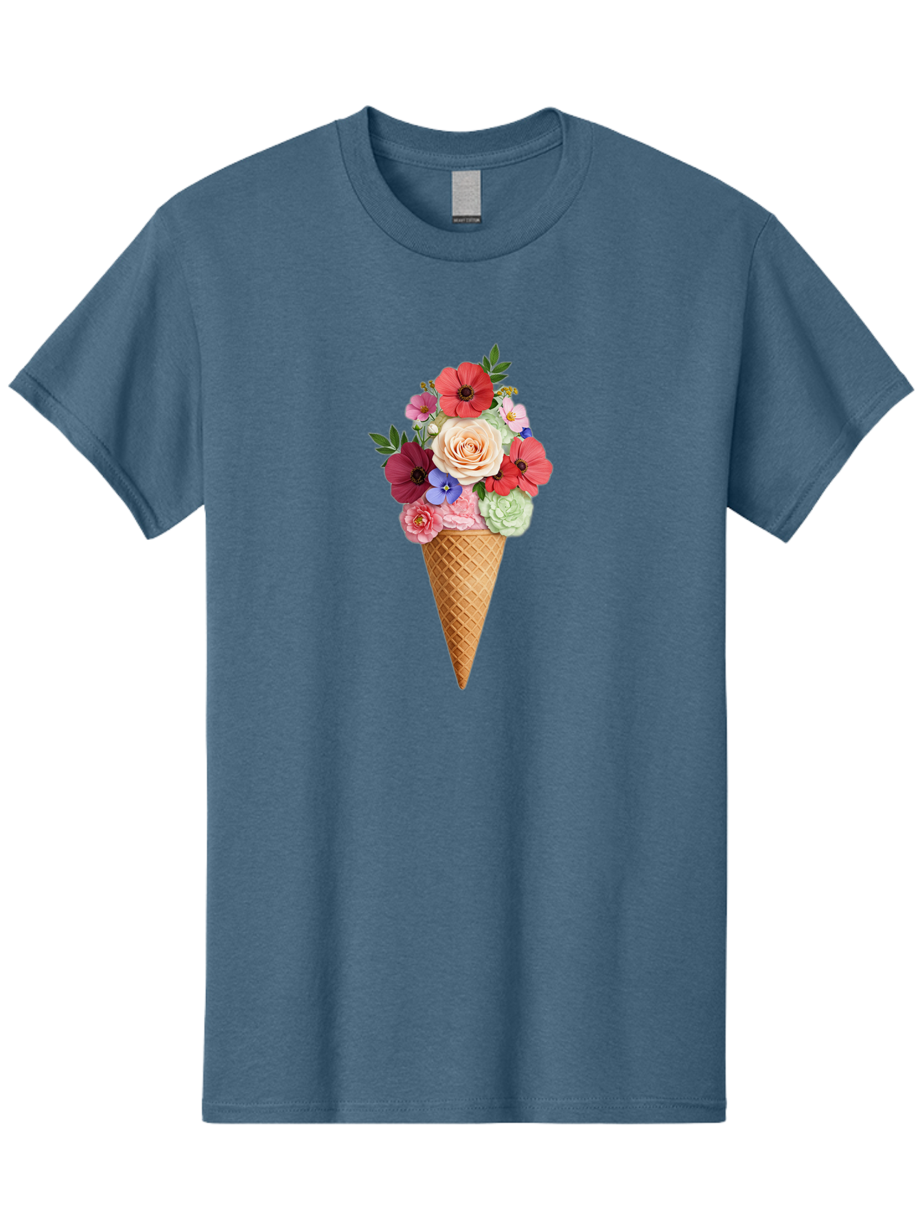 Flower-Ice-Cream-Cone Men'S Graphic Tee, 100% Cotton, Comfortable Casual Summer Wear, Machine Washable, Ice Cream Cone, Flowers, Floral Arrangement, Roses, Poppies, Pastel Colors, Summer Vibes, Sweet Treats, Creative Design, Floral Bouquet Baa688