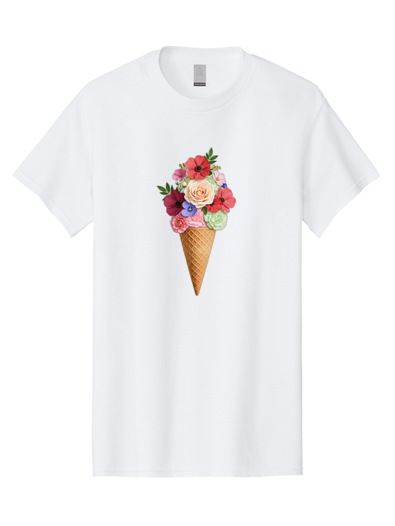 Flower-Ice-Cream-Cone Men'S Graphic Tee, 100% Cotton, Comfortable Casual Summer Wear, Machine Washable, Ice Cream Cone, Flowers, Floral Arrangement, Roses, Poppies, Pastel Colors, Summer Vibes, Sweet Treats, Creative Design, Floral Bouquet Baa688