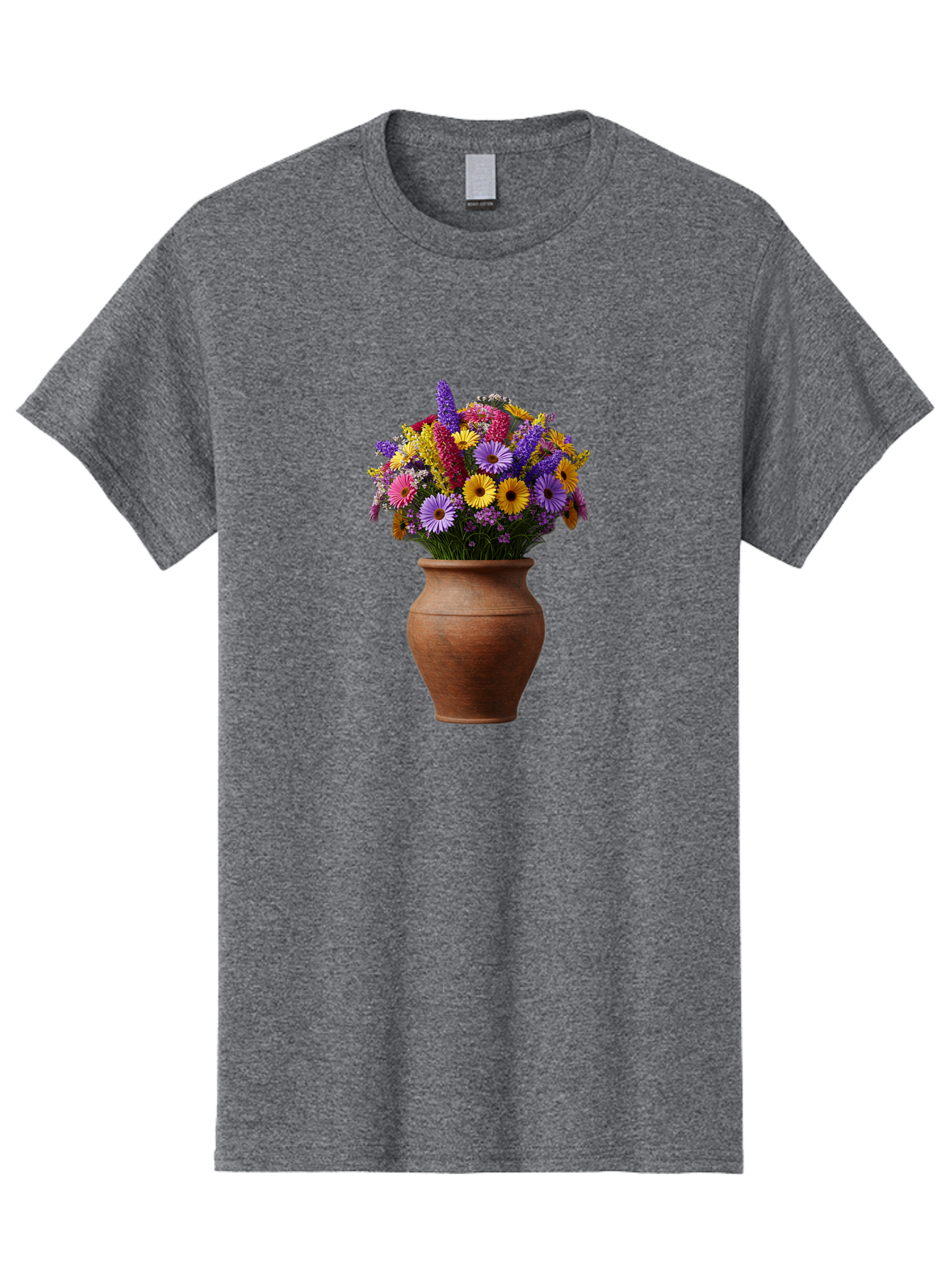Flower-Pot Men'S Graphic Tee, 100% Cotton, Comfortable Casual Summer Wear, Machine Washable, Colorful Flowers, Floral Arrangement, Mixed Blooms, Vibrant Petals, Clay Vase, Flower Bouquet, Wildflowers, Garden Flowers, Floral Decor Baa689