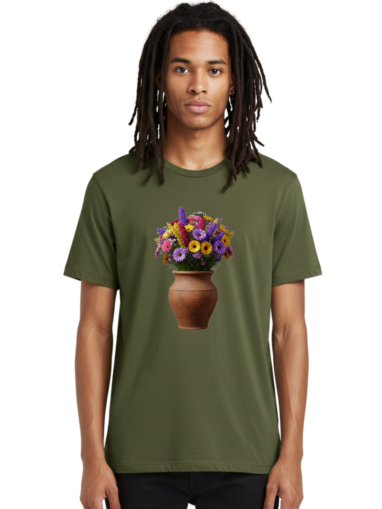 Flower-Pot Men'S Graphic Tee, 100% Cotton, Comfortable Casual Summer Wear, Machine Washable, Colorful Flowers, Floral Arrangement, Mixed Blooms, Vibrant Petals, Clay Vase, Flower Bouquet, Wildflowers, Garden Flowers, Floral Decor Baa689