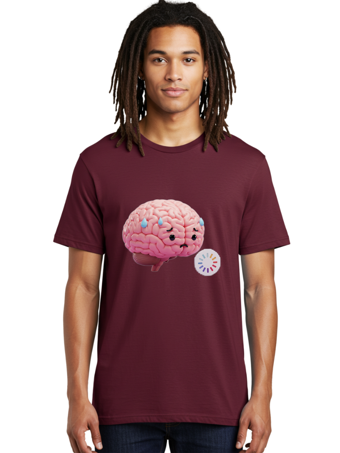 Frowning-Brain Men'S Graphic Tee, 100% Cotton, Comfortable Casual Summer Wear, Machine Washable, Cartoon Brain, Sad Face, Blue Tears, Frowning, Unhappy, Circular Color Palette, Brain Model, Emotional Expression, Human Anatomy Baa692