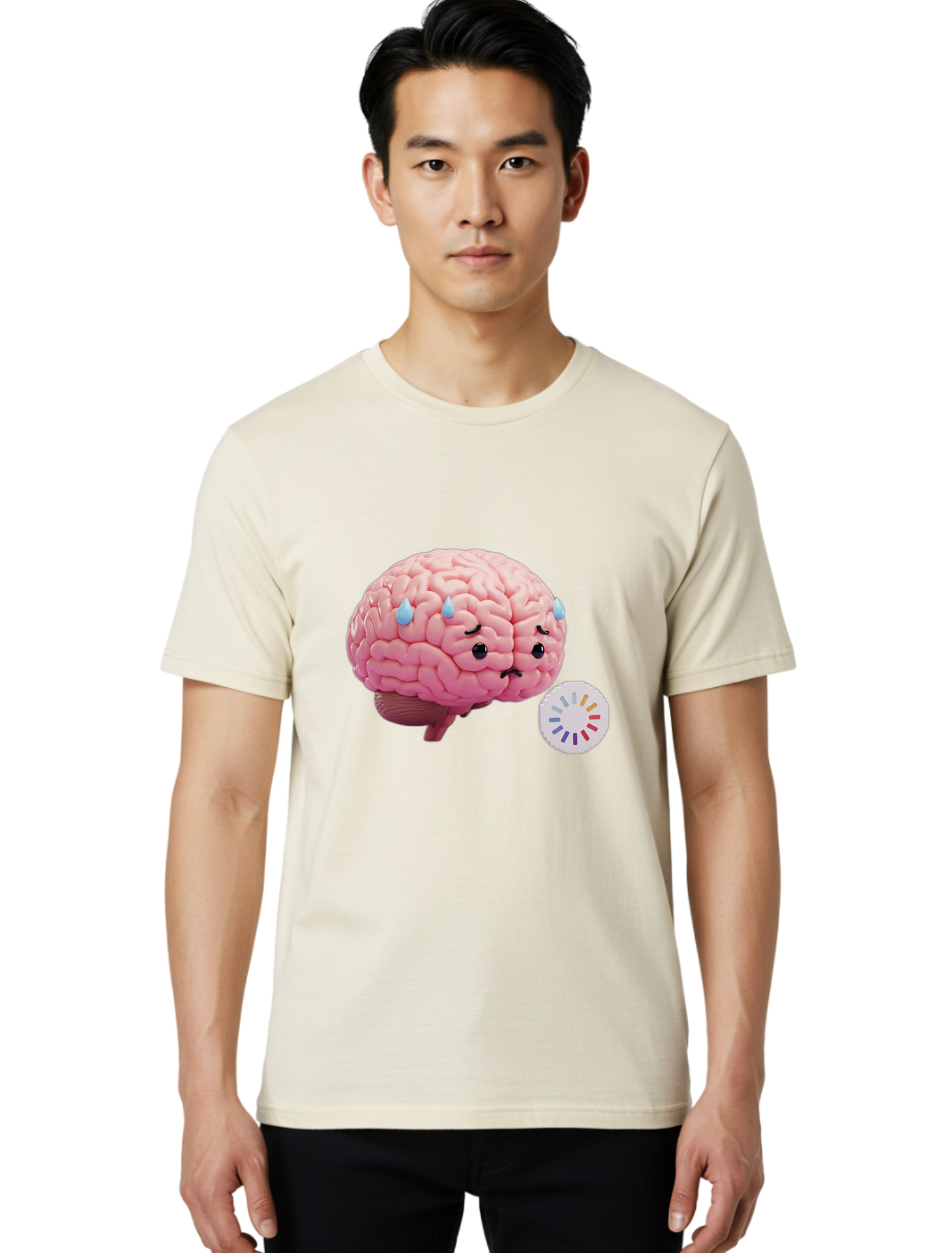 Frowning-Brain Men'S Graphic Tee, 100% Cotton, Comfortable Casual Summer Wear, Machine Washable, Cartoon Brain, Sad Face, Blue Tears, Frowning, Unhappy, Circular Color Palette, Brain Model, Emotional Expression, Human Anatomy Baa692