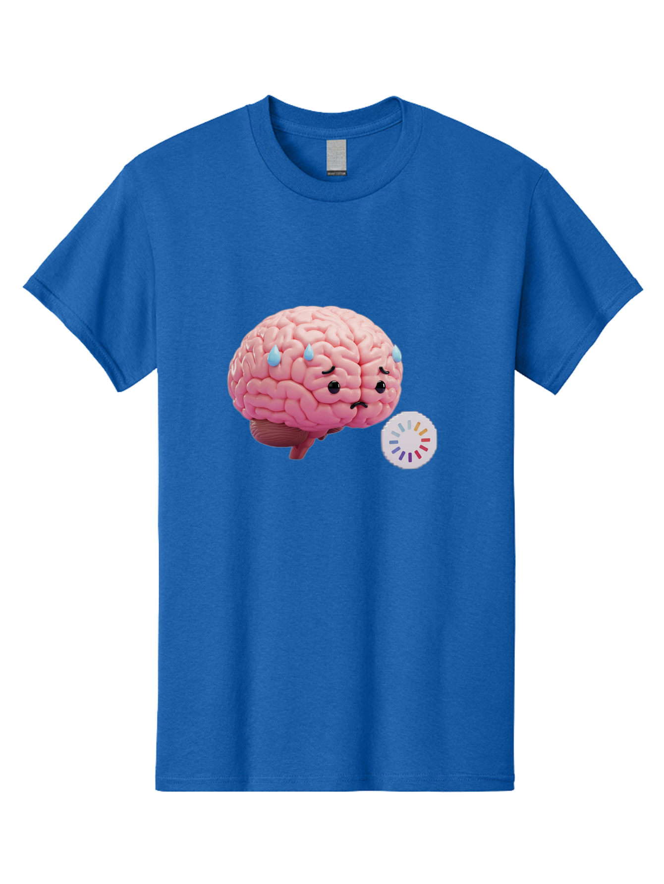 Frowning-Brain Men'S Graphic Tee, 100% Cotton, Comfortable Casual Summer Wear, Machine Washable, Cartoon Brain, Sad Face, Blue Tears, Frowning, Unhappy, Circular Color Palette, Brain Model, Emotional Expression, Human Anatomy Baa692
