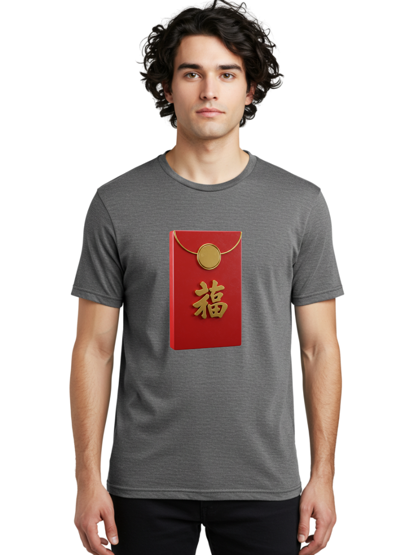 Fu-1 Men'S Graphic Tee, 100% Cotton, Comfortable Casual Summer Wear, Machine Washable, Red Envelope With Gold Seal, Gold Character Fu, Chinese New Year, Lucky Money, Prosperity Symbol, Cultural Heritage, Traditional Gift Baa693